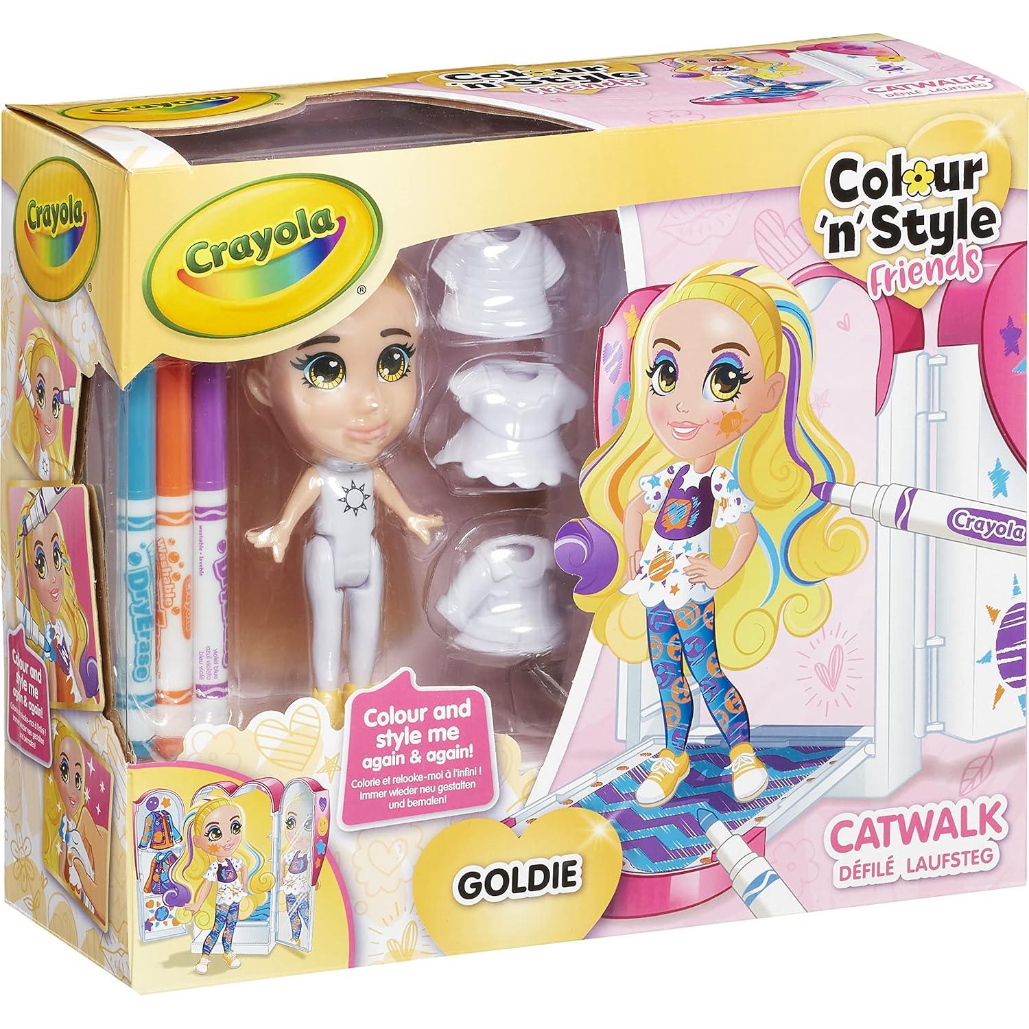 Muñeca Goldie Crayola Set Pasarela con Marcadores Borrables