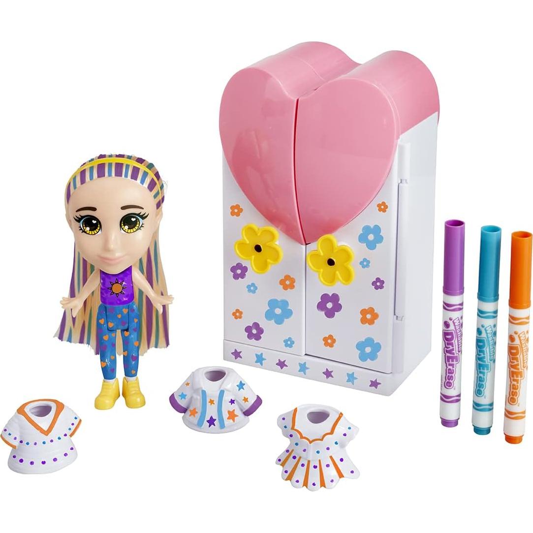 Muñeca Goldie Crayola Set Pasarela con Marcadores Borrables