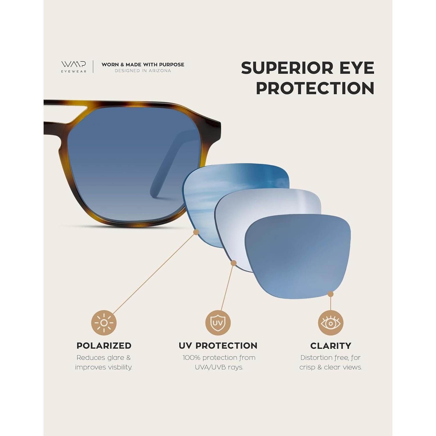 Gafas de sol unisex WearMe Pro rectangulares polarizadas