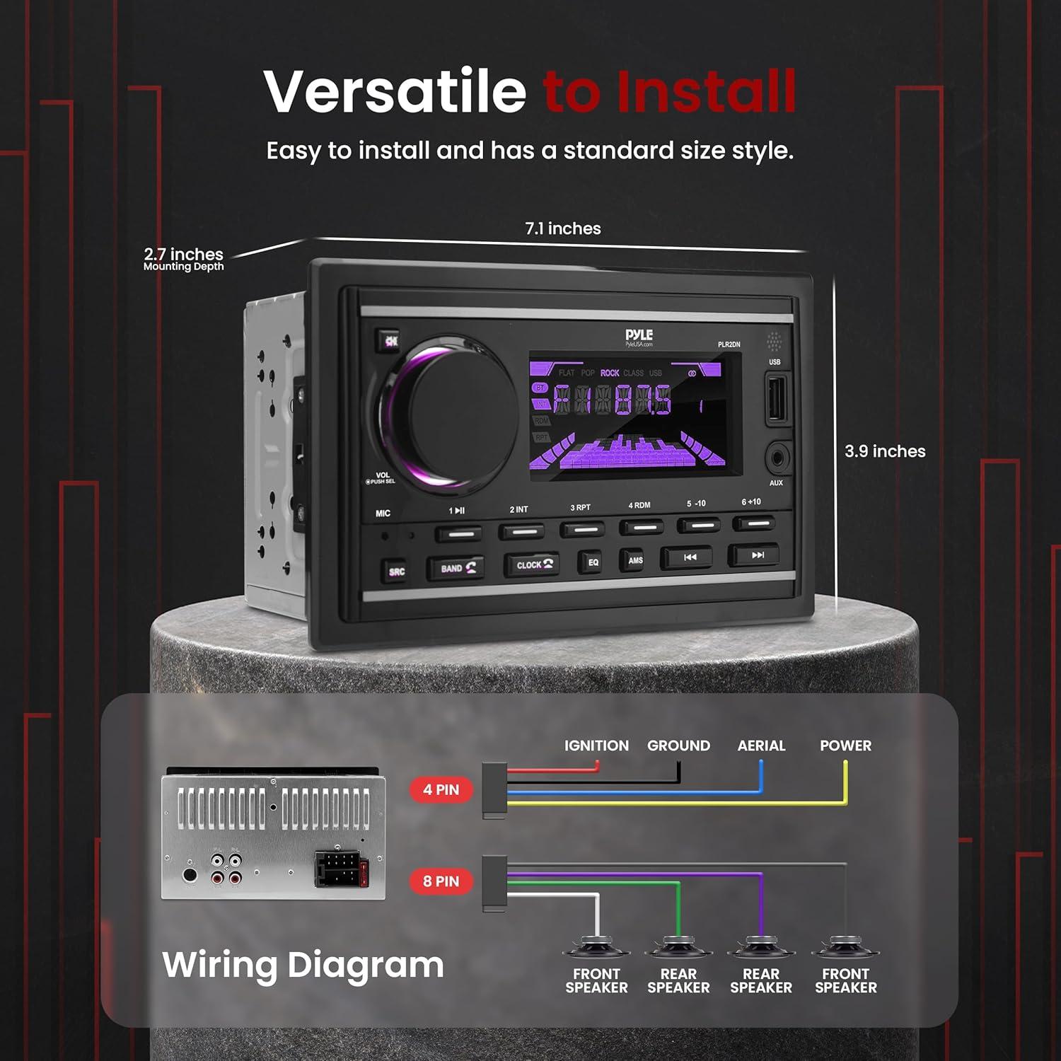 Receptor Estéreo Marino Bluetooth Pyle PLR2DN Doble DIN 300W