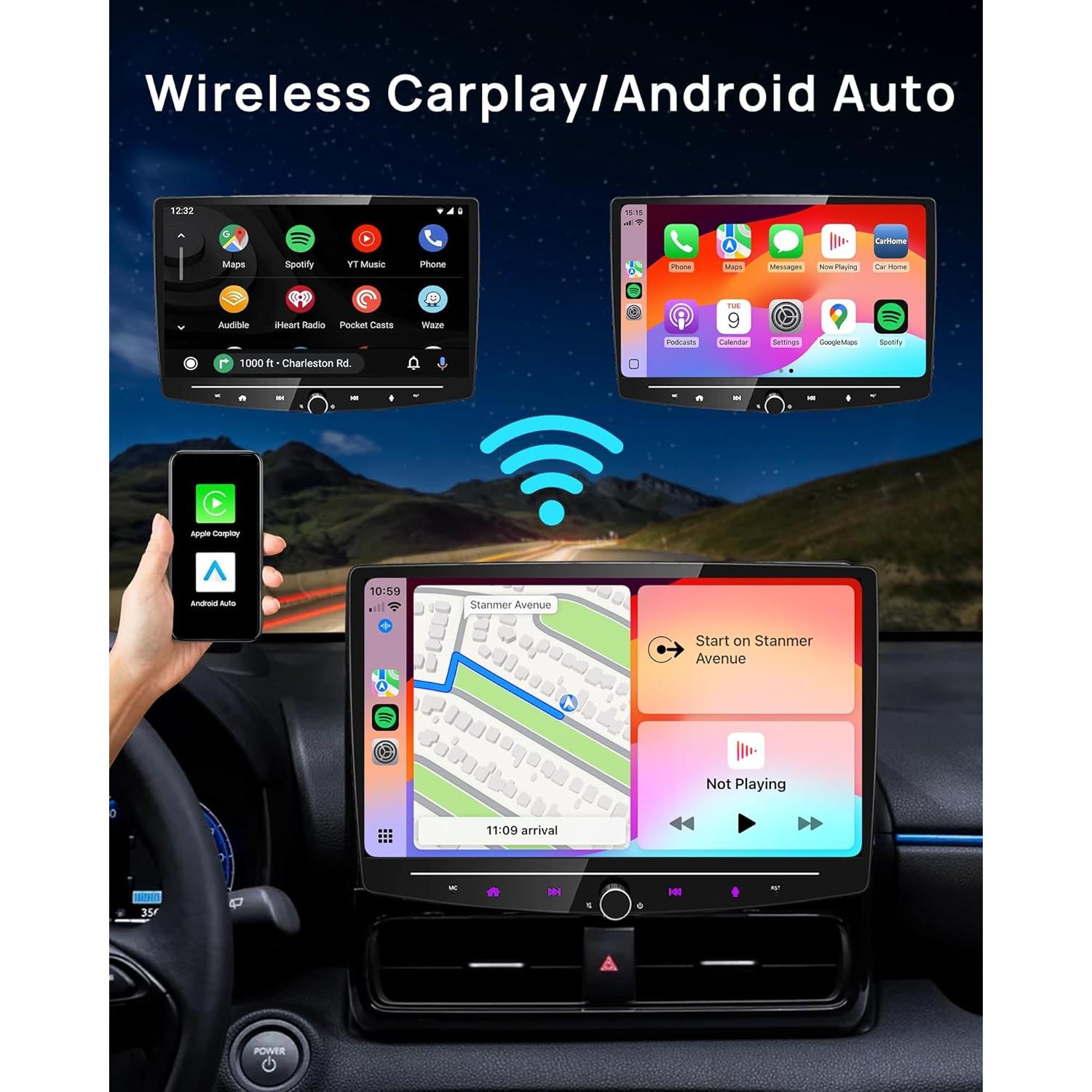 Estéreo de coche Doble DIN 10" Drnviync con CarPlay y Android Auto