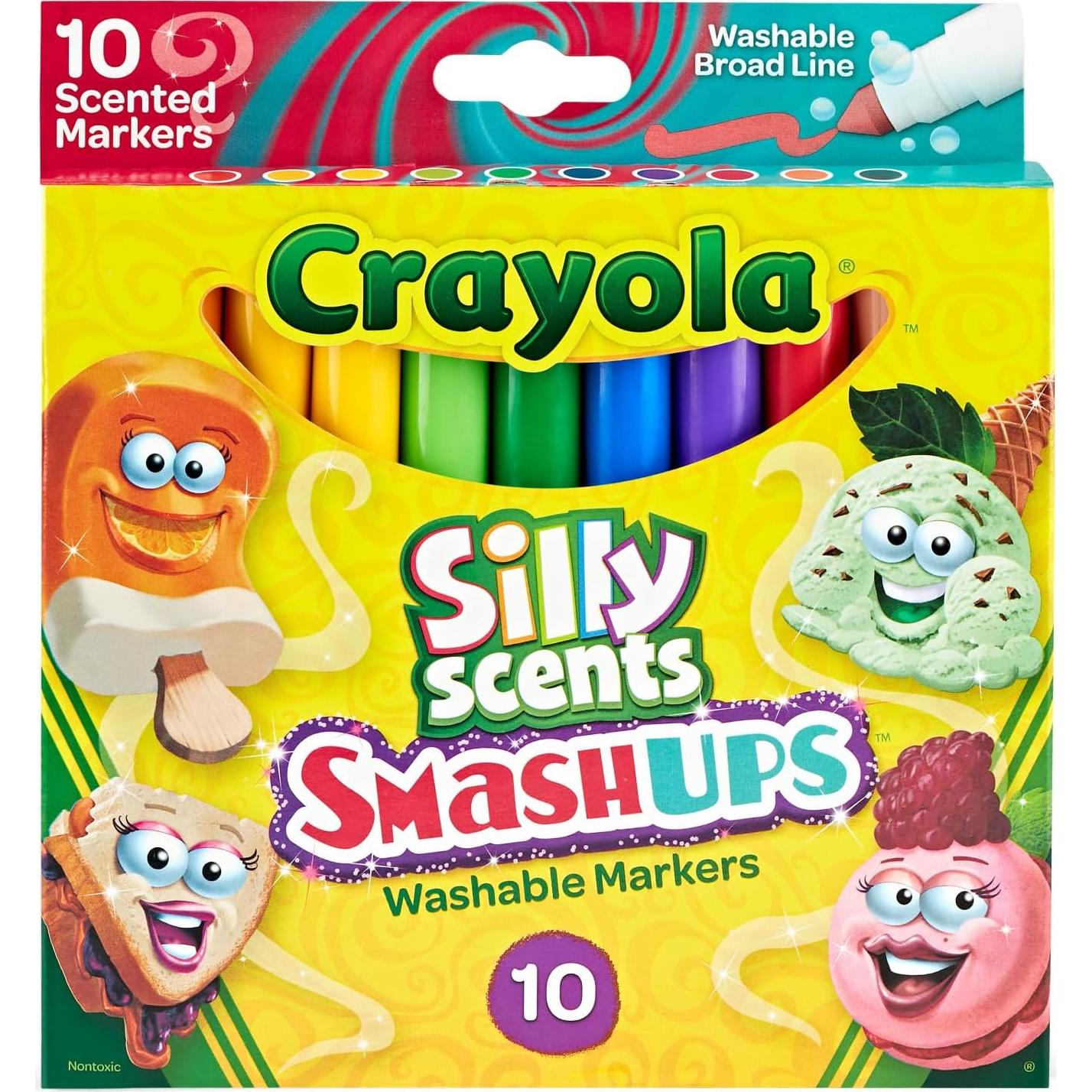 Crayola Silly Scents Slim Scented Washable Markers, Broad Point, Assorted Colors, Pack of 10 Markers, Mint,Red