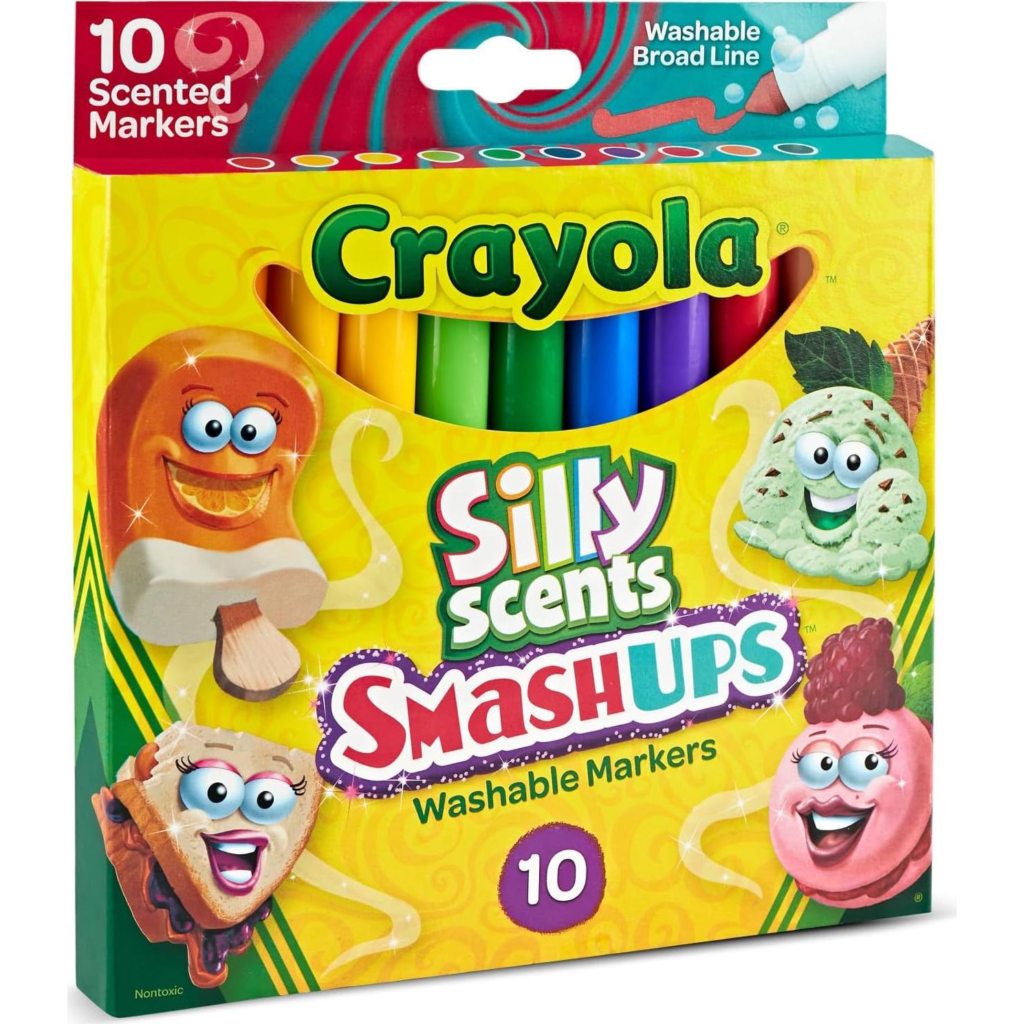 Crayola Silly Scents Slim Scented Washable Markers, Broad Point, Assorted Colors, Pack of 10 Markers, Mint,Red