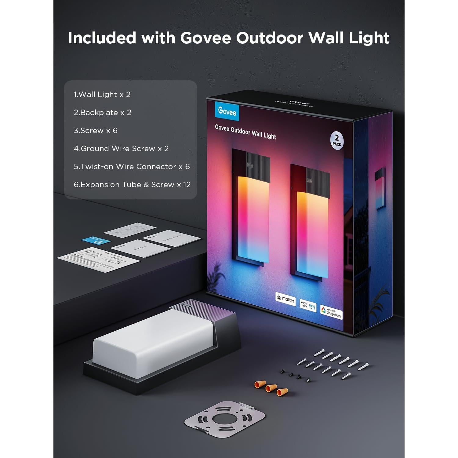 Govee Luz de Pared Exterior 1500LM RGBIC IP65 2 Piezas