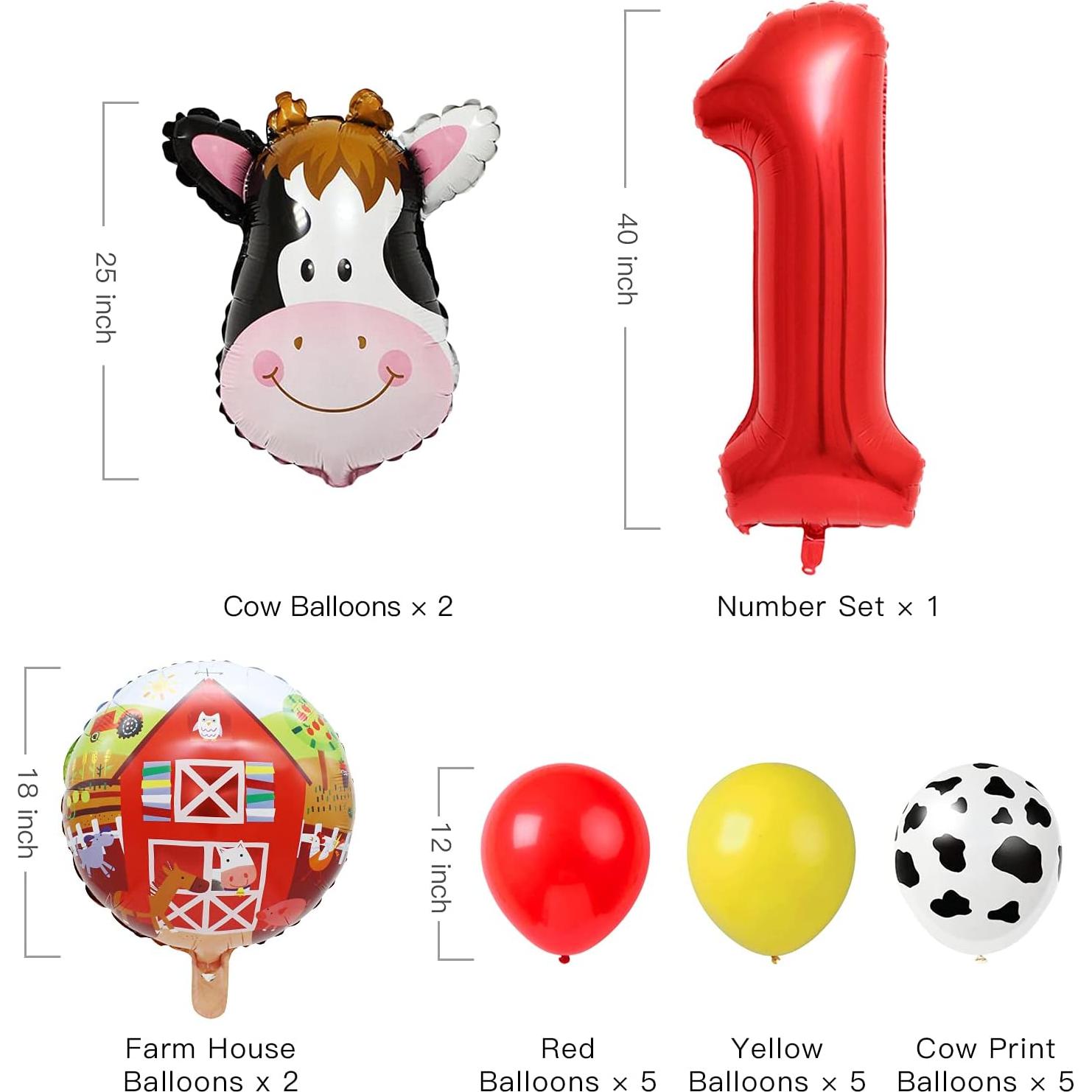 Globos de Fiesta de Cumpleaños de Vaca Flballoon - 1er Cumpleaños