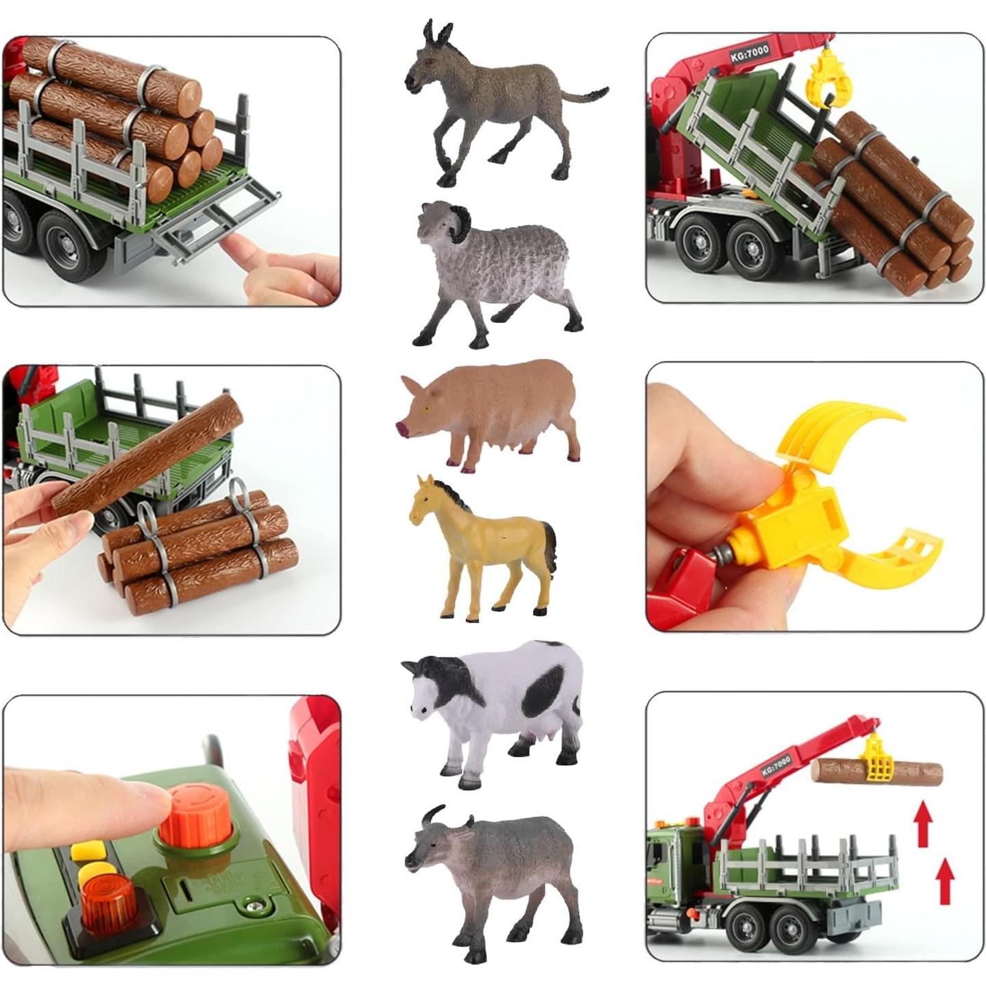 Camión de Madera MOBIUS con Grúa y Animales de Granja