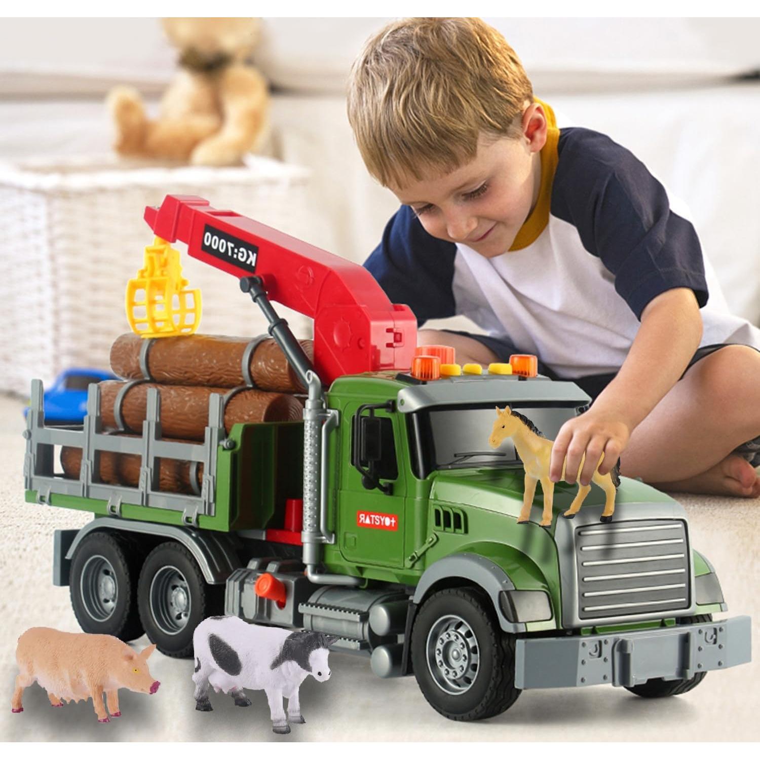 Camión de Madera MOBIUS con Grúa y Animales de Granja