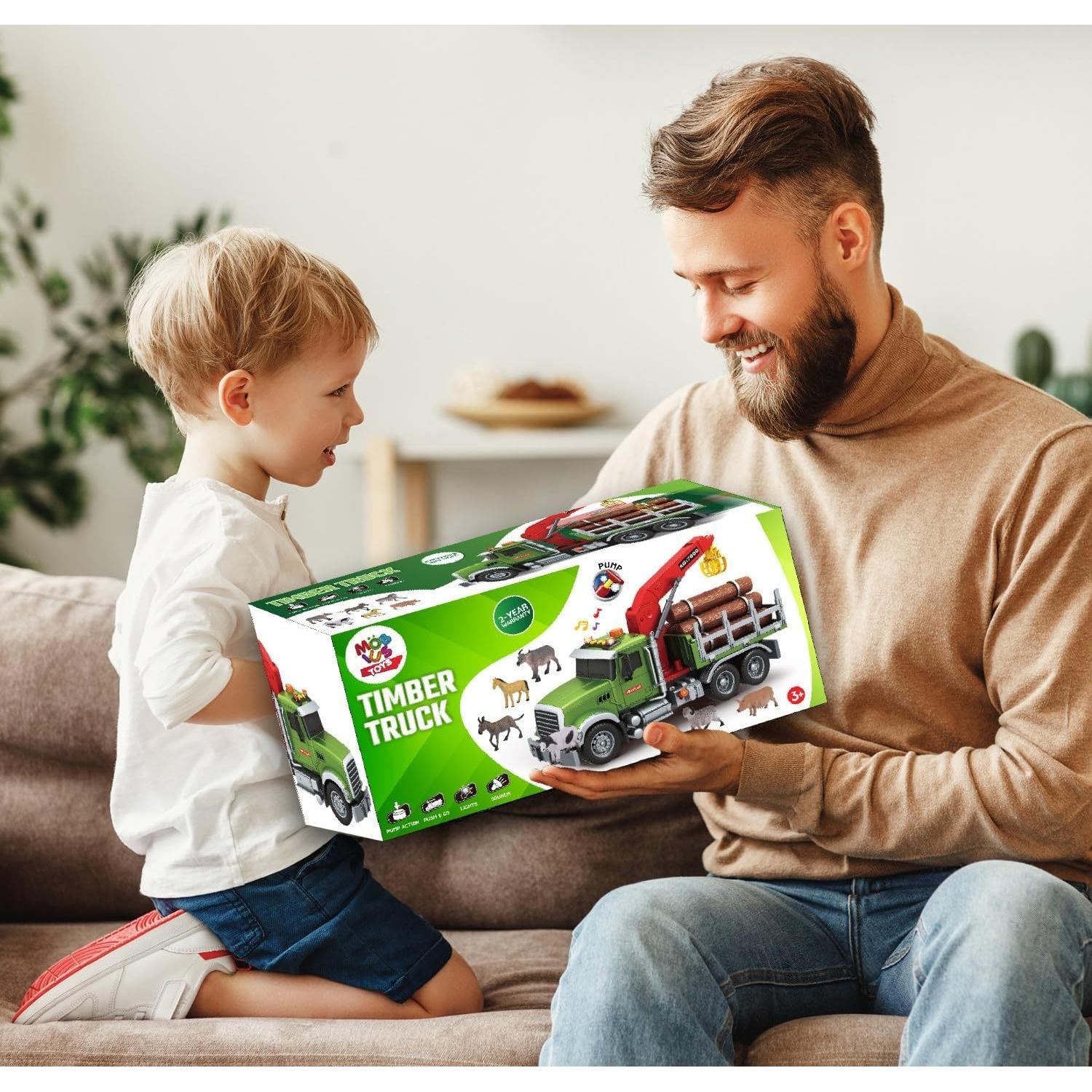 Camión de Madera MOBIUS con Grúa y Animales de Granja