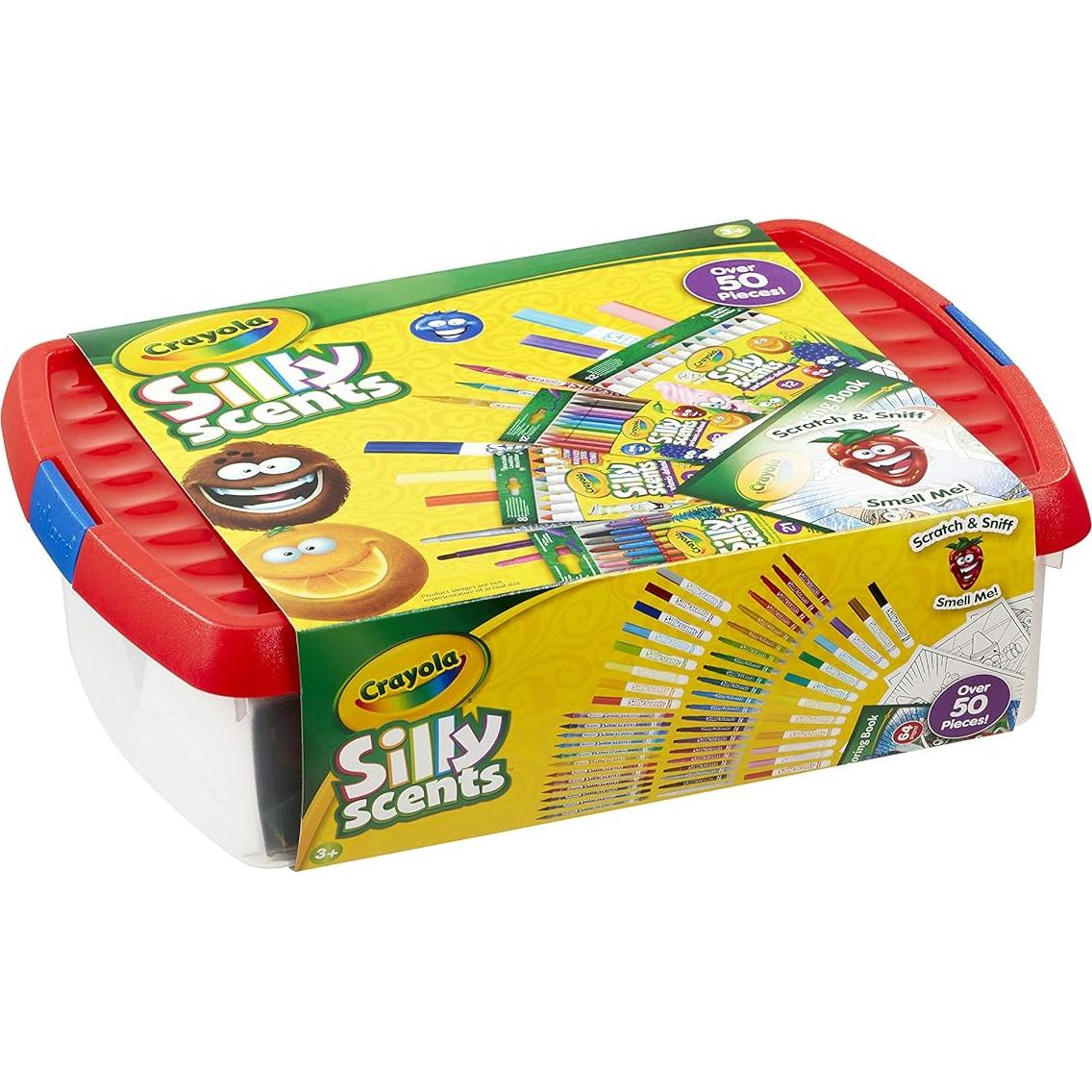 CRAYOLA Silly Scents Colouring Tub - Over 50 Scented Crayons, Markers & Pencils (Including a 64 Page Colouring Book) | Ideal for Kids Aged 3+