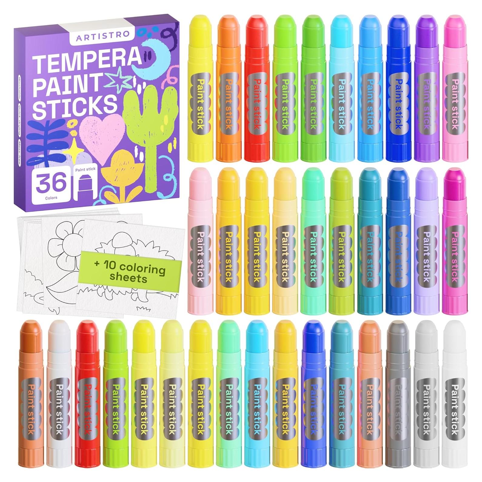 ARTISTRO Pintura Tempera Lavable 36 Barras para Niños