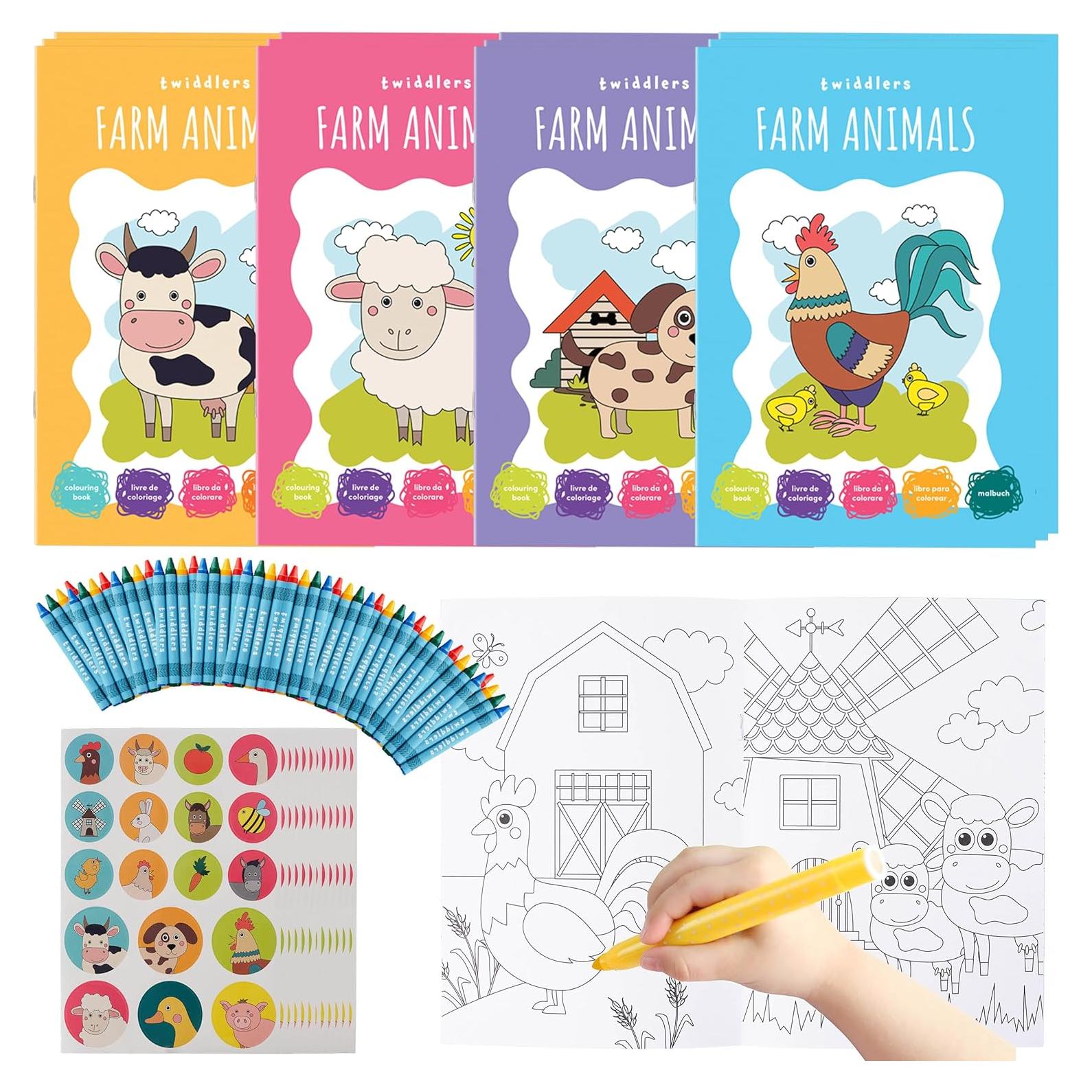 Paquete de 12 Libros para Colorear THE TWIDDLERS Animales de Granja