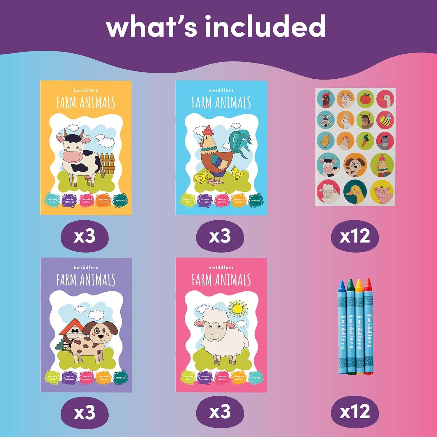 Paquete de 12 Libros para Colorear THE TWIDDLERS Animales de Granja