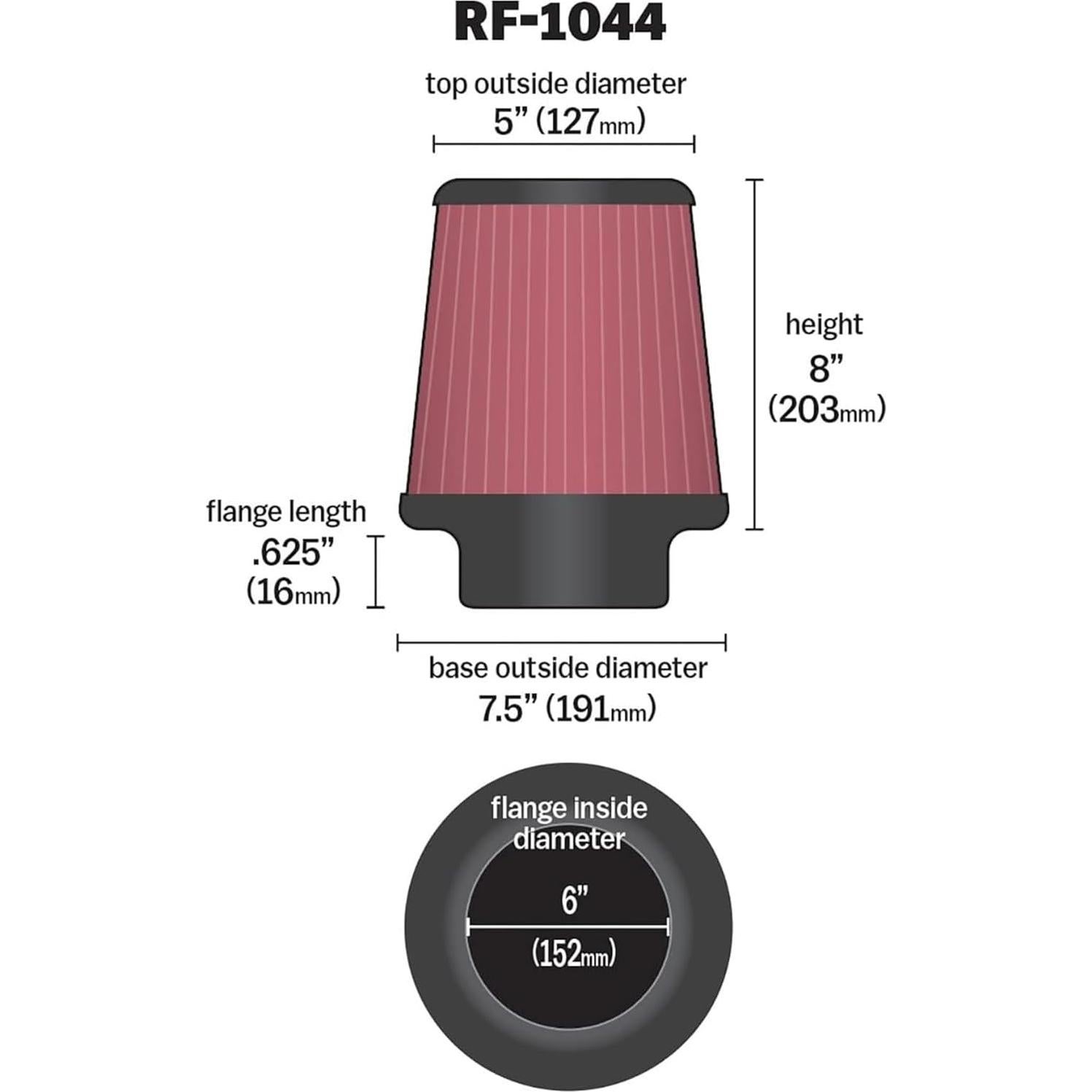Filtro de Aire K&N Universal Clamp-On RF-1044 15.24 cm