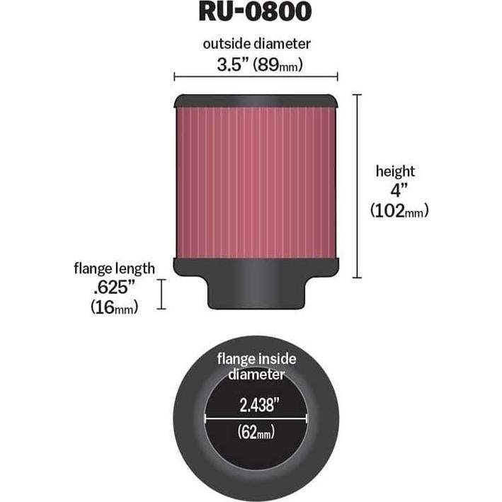 Filtro de Aire K&N Universal Clamp-On RU-0800 6.19cm Redondo