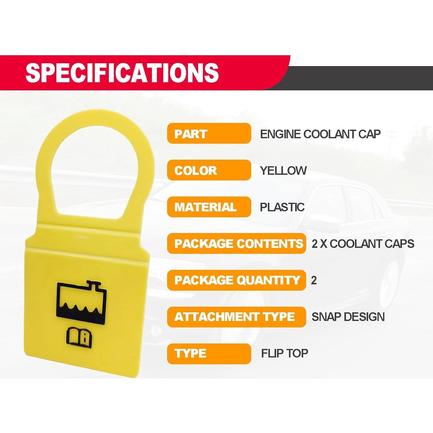 2 Tapas de Refrigerante Amarillas RBOKO para Jeep, Dodge, Chrysler