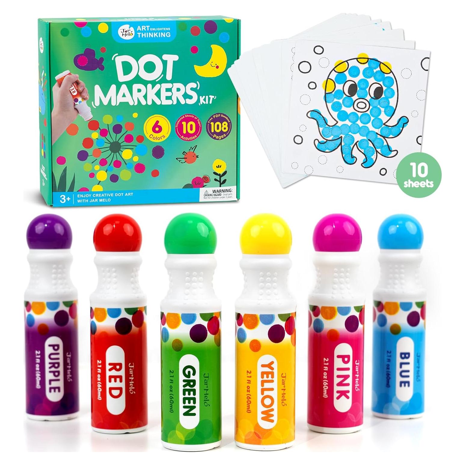 Jar Melo Marcadores de Puntos Lavables 6 Colores para Niños 2-4 Años