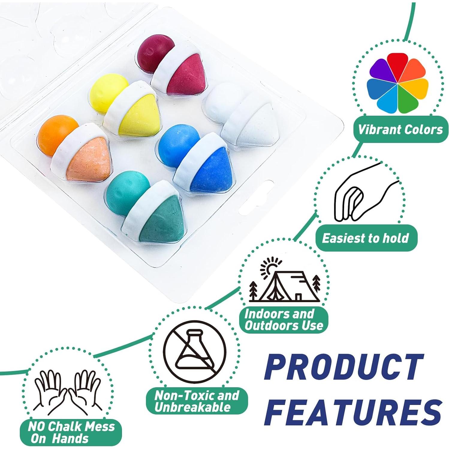 Tiza de Acera Jeyeou 6 PCS Multicolor Fácil Agarre Lavable