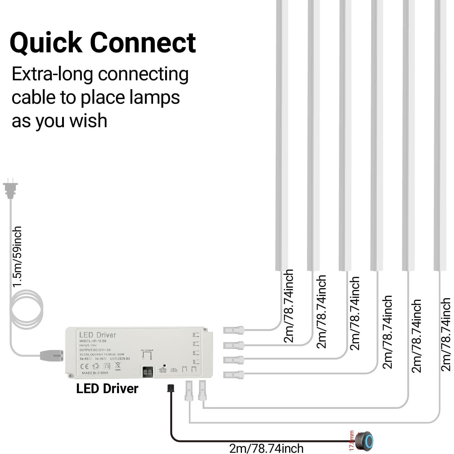 Luces LED Empotradas HAMRVL 6 Piezas 40.64cm Blanco Cálido 3000K