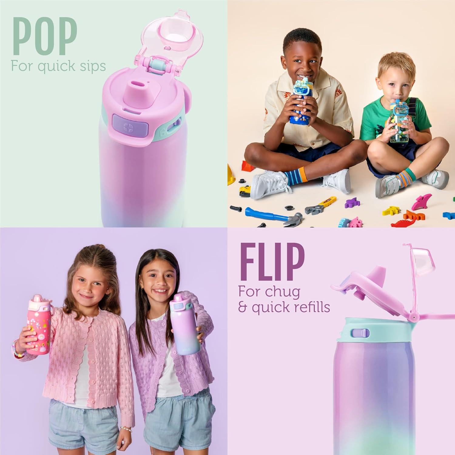 Botella de Agua Ello Pop & Fill 355ml Acero Inoxidable Niños