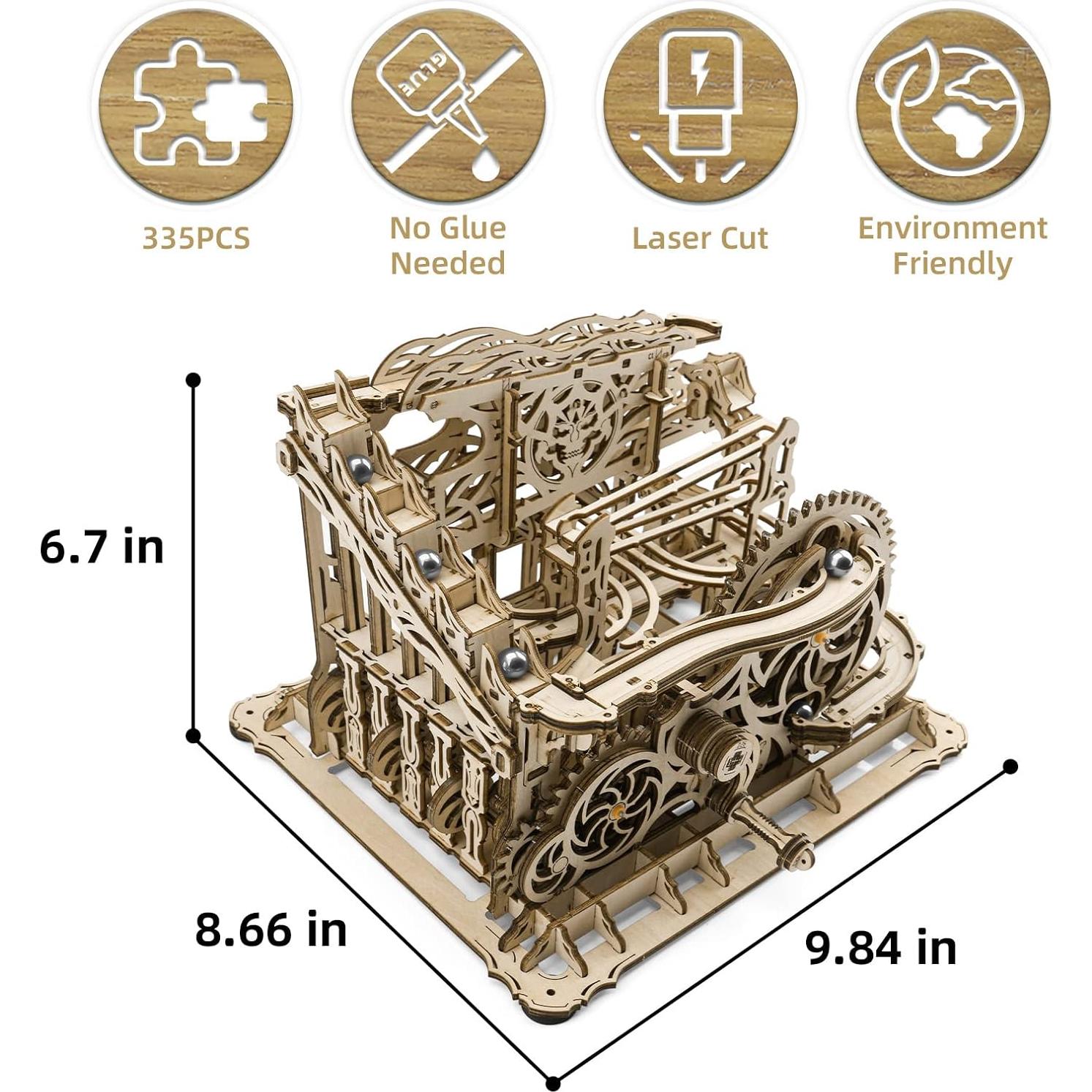 3D Wooden Puzzle Marble Run for Adults, DIY Marble Run Wooden Model Kit, HDF Material, Mechanical Puzzle, Modern Style, 334 Pieces, 1 Set, 1 Item, 1 Package