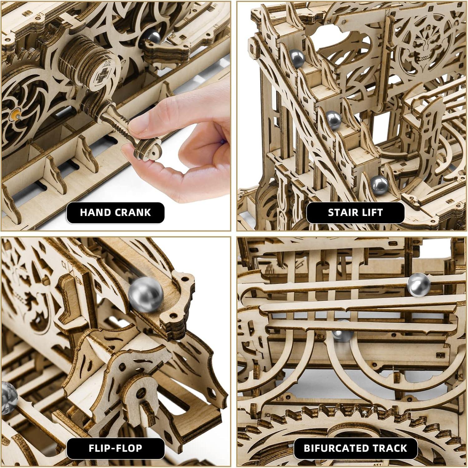 3D Wooden Puzzle Marble Run for Adults, DIY Marble Run Wooden Model Kit, HDF Material, Mechanical Puzzle, Modern Style, 334 Pieces, 1 Set, 1 Item, 1 Package