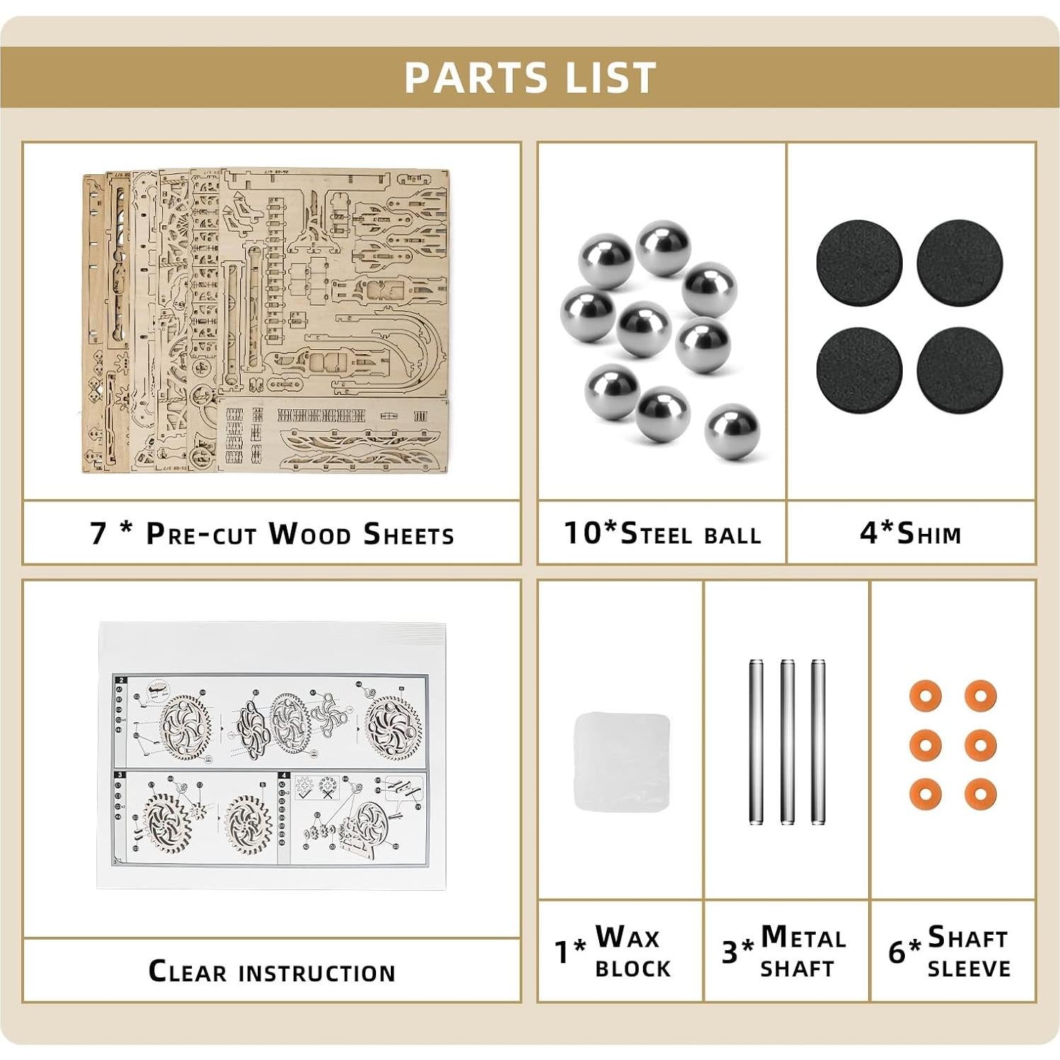 3D Wooden Puzzle Marble Run for Adults, DIY Marble Run Wooden Model Kit, HDF Material, Mechanical Puzzle, Modern Style, 334 Pieces, 1 Set, 1 Item, 1 Package