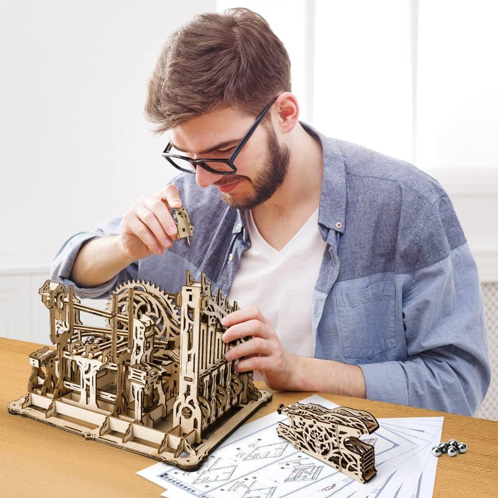 3D Wooden Puzzle Marble Run for Adults, DIY Marble Run Wooden Model Kit, HDF Material, Mechanical Puzzle, Modern Style, 334 Pieces, 1 Set, 1 Item, 1 Package