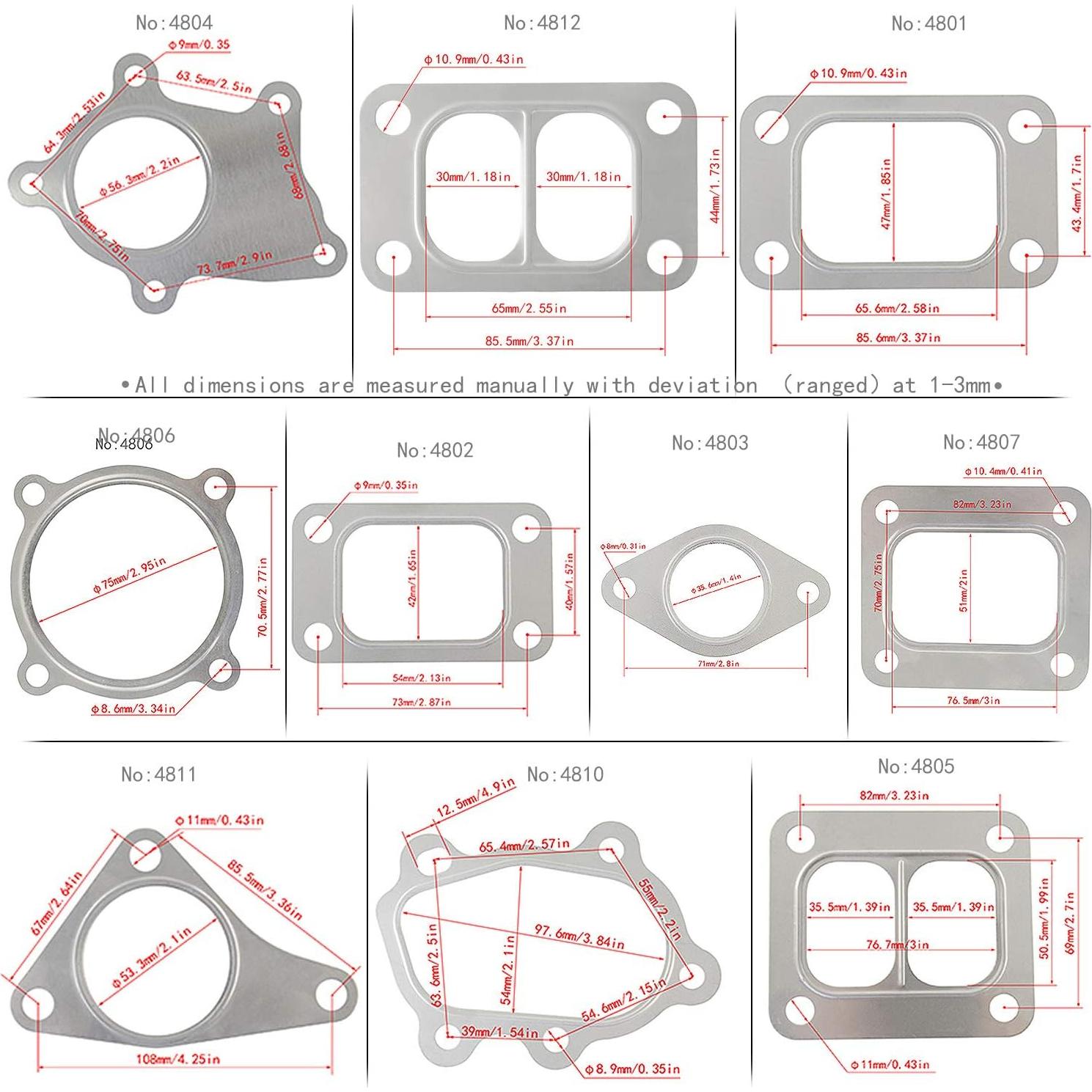 Juntas de Turbo PTNHZ 10 Pcs Acero Inoxidable T2 T25 T28