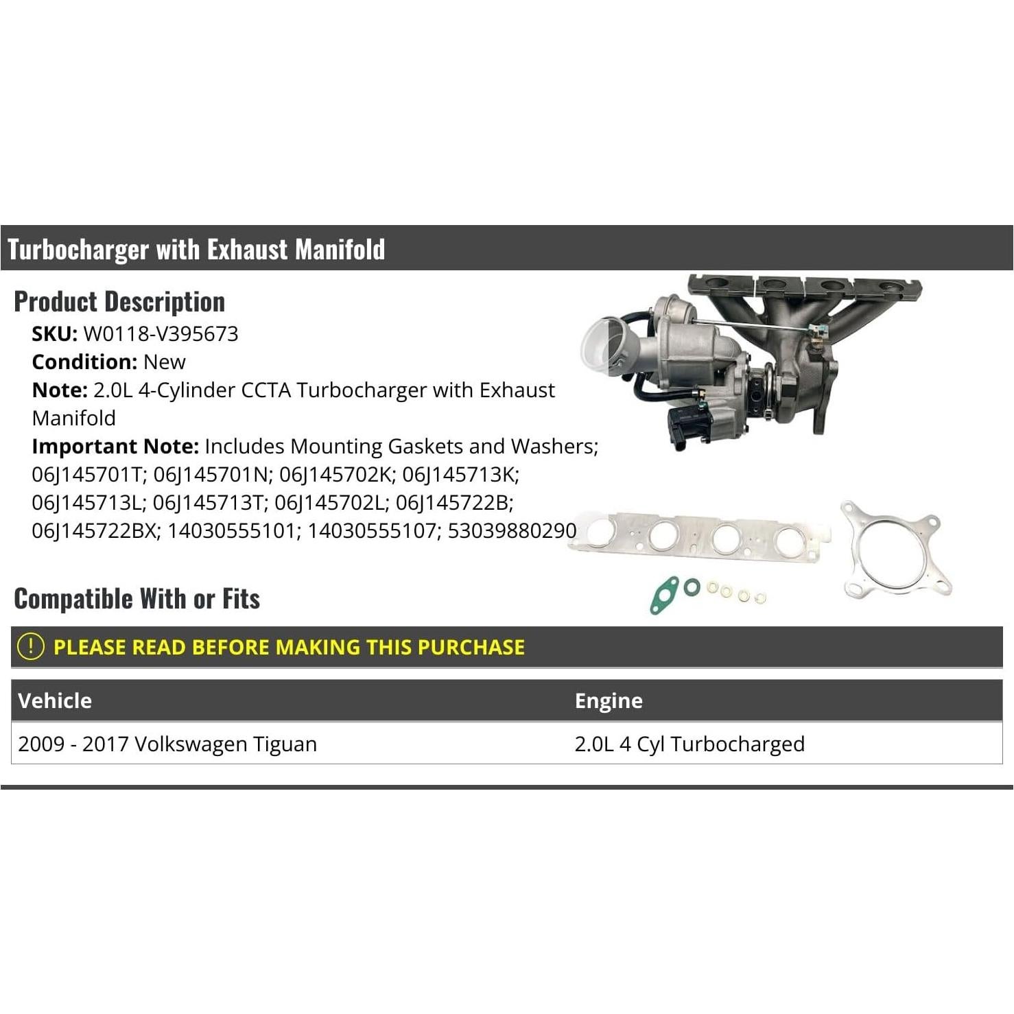 Turbocompresor con Colector y Juntas para Volkswagen Tiguan 2.0L