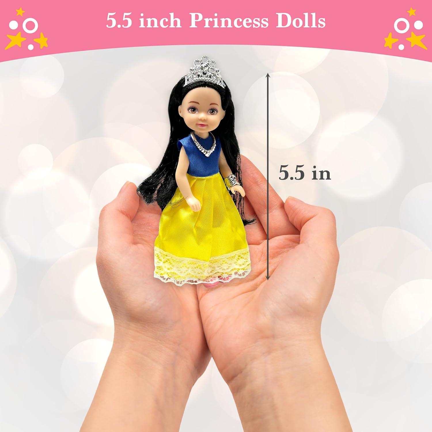 Juego de Muñecas Princesa Pequeñas - 6 Figuras con Tiara