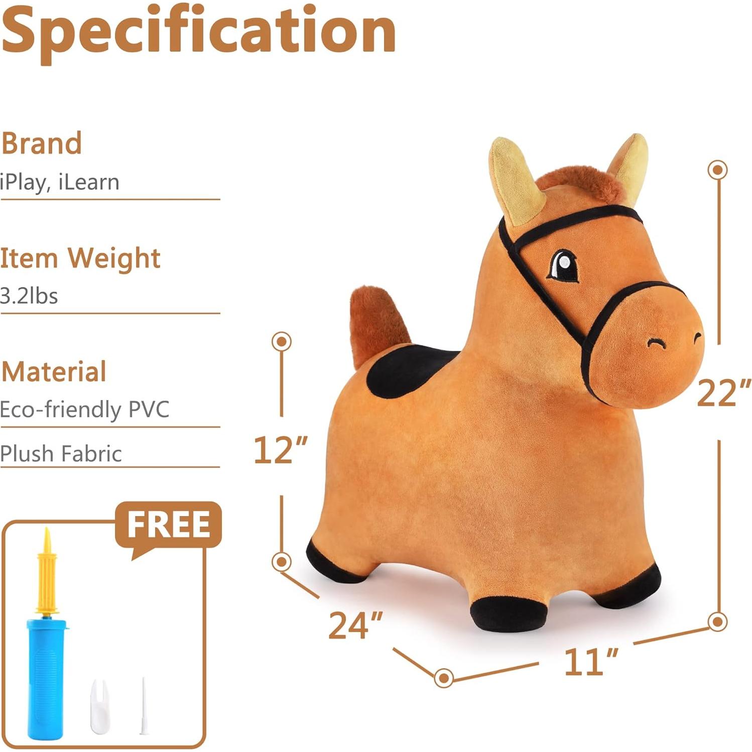 Caballo Saltarín Marrón iPlay, Juguete Inflable para Niños 18-36 Meses