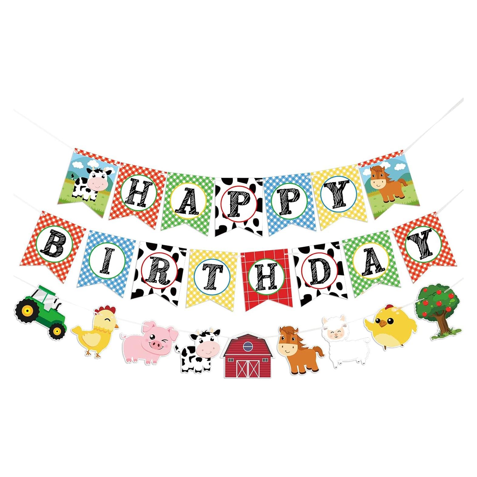 Banner de Cumpleaños WERNNSAI Animales de Granja 20x16cm