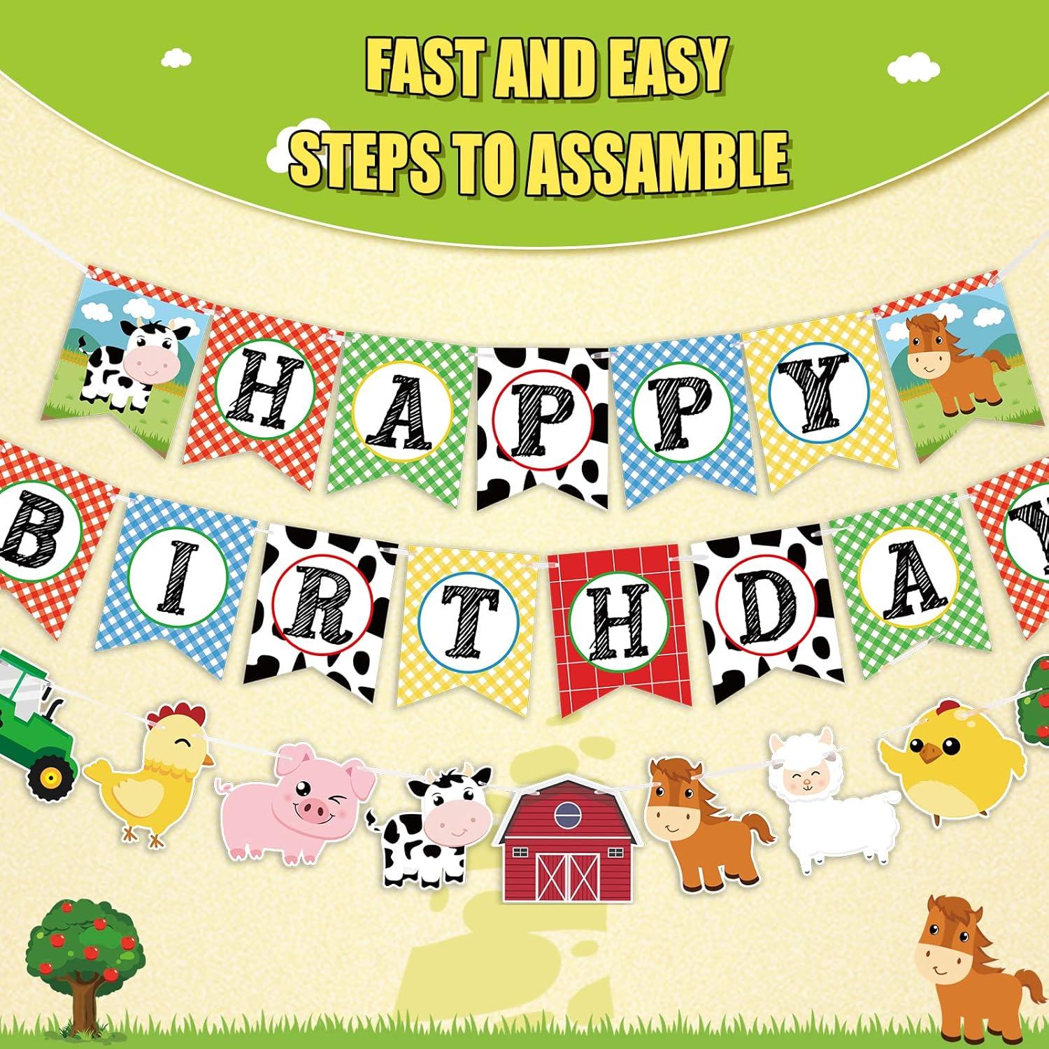 Banner de Cumpleaños WERNNSAI Animales de Granja 20x16cm