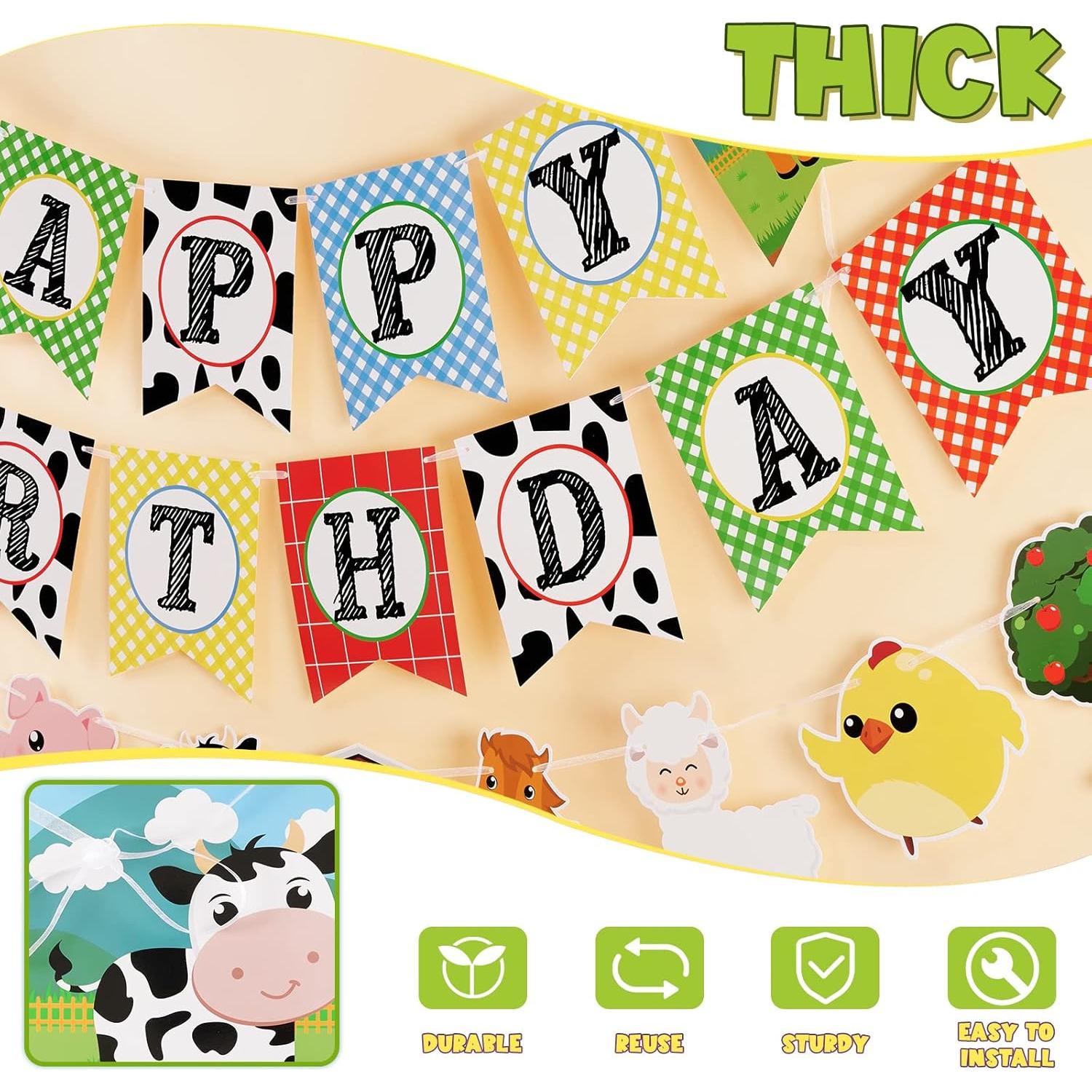 Banner de Cumpleaños WERNNSAI Animales de Granja 20x16cm