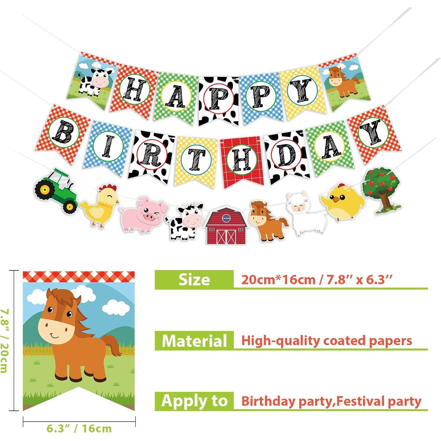 Banner de Cumpleaños WERNNSAI Animales de Granja 20x16cm