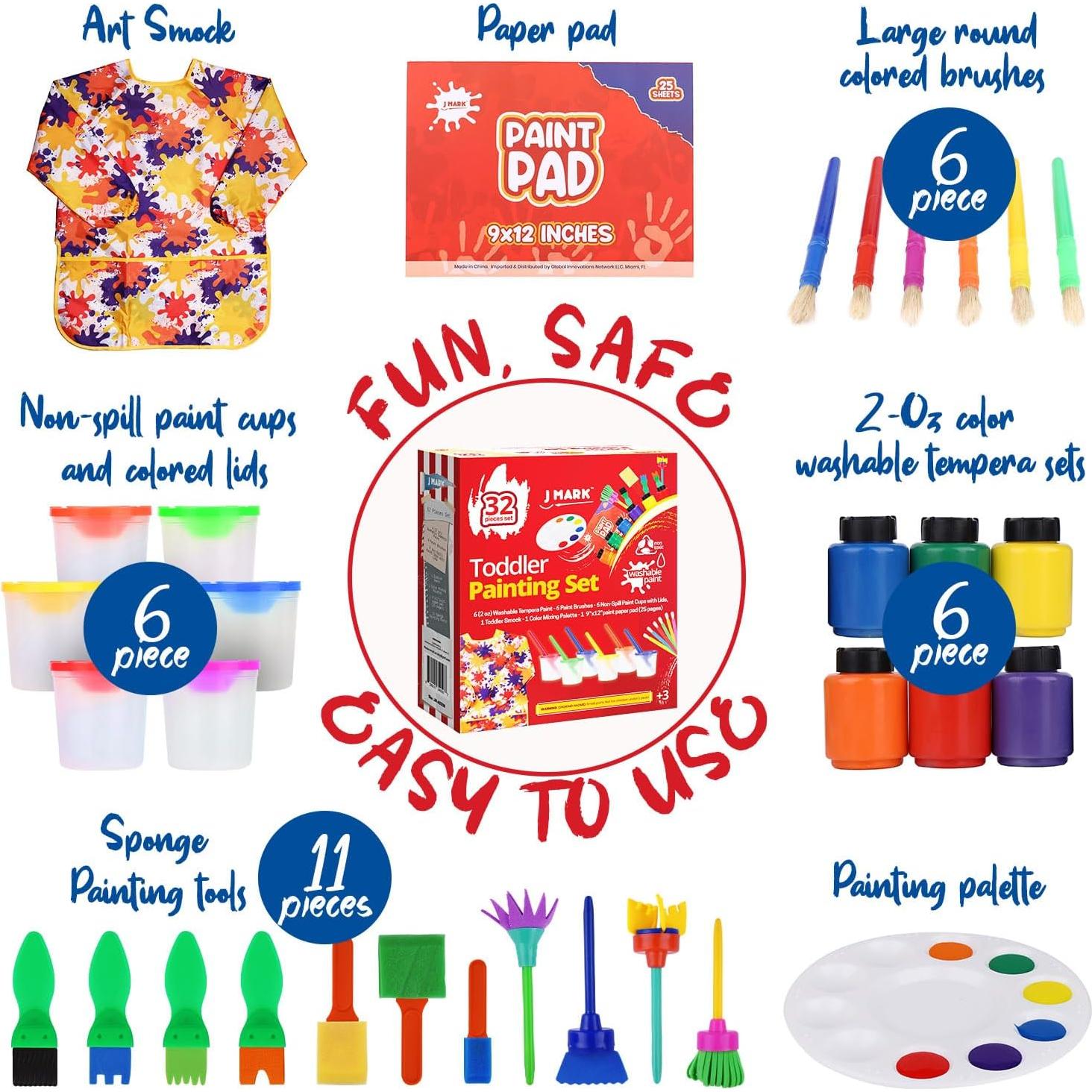 Set de Pintura J MARK 32 Piezas - Lavable y a Prueba de Derrames