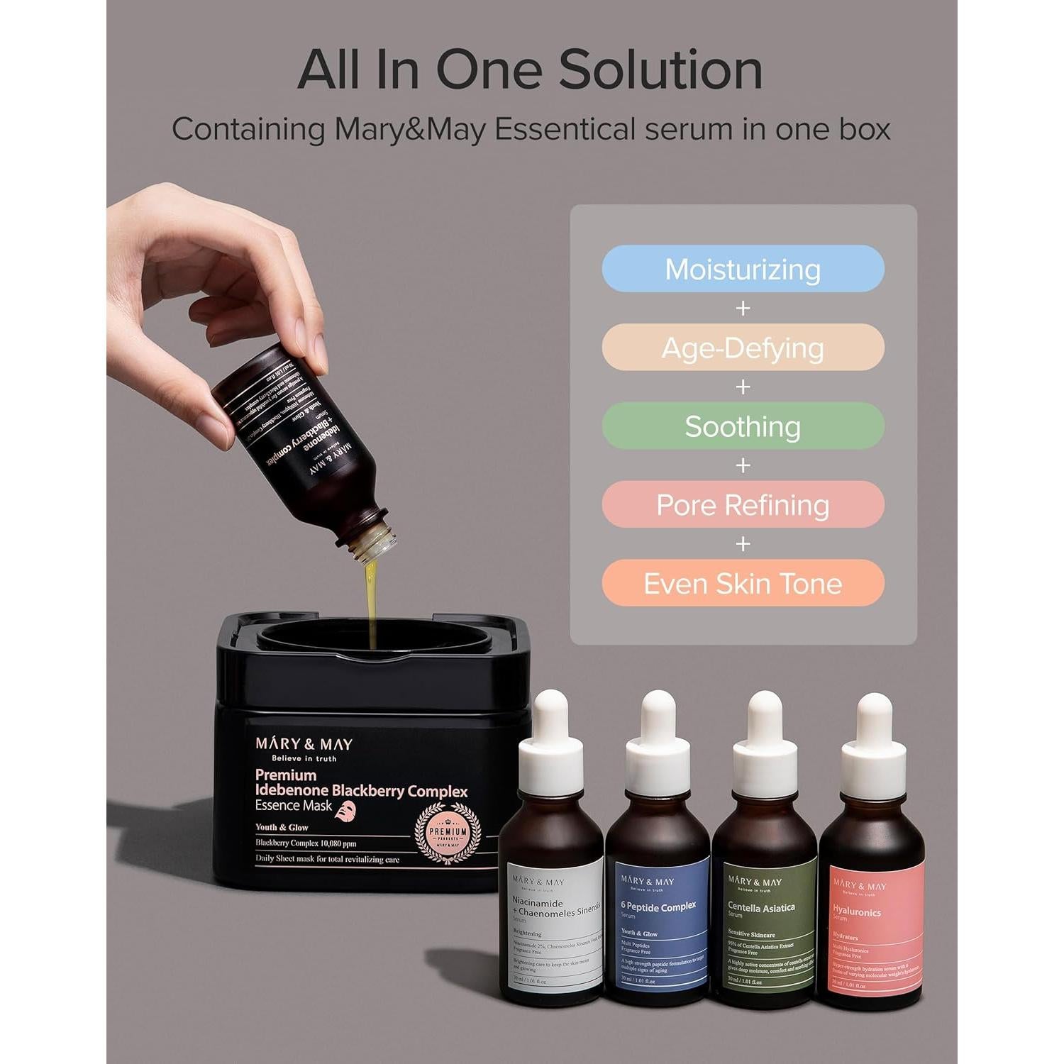 Máscara Facial Antienvejecimiento Mary&May - 20 Hojas con Idebenona