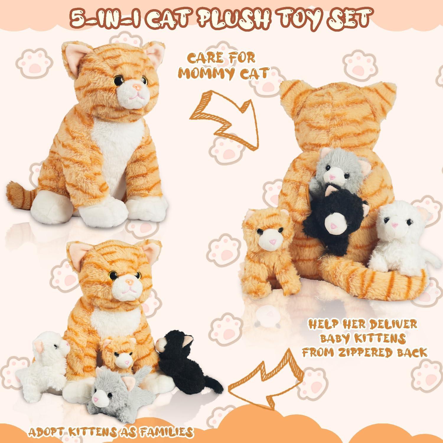 Juguete de Peluche Gato Mamá con 4 Gatitos XYHQYB 0.5kg