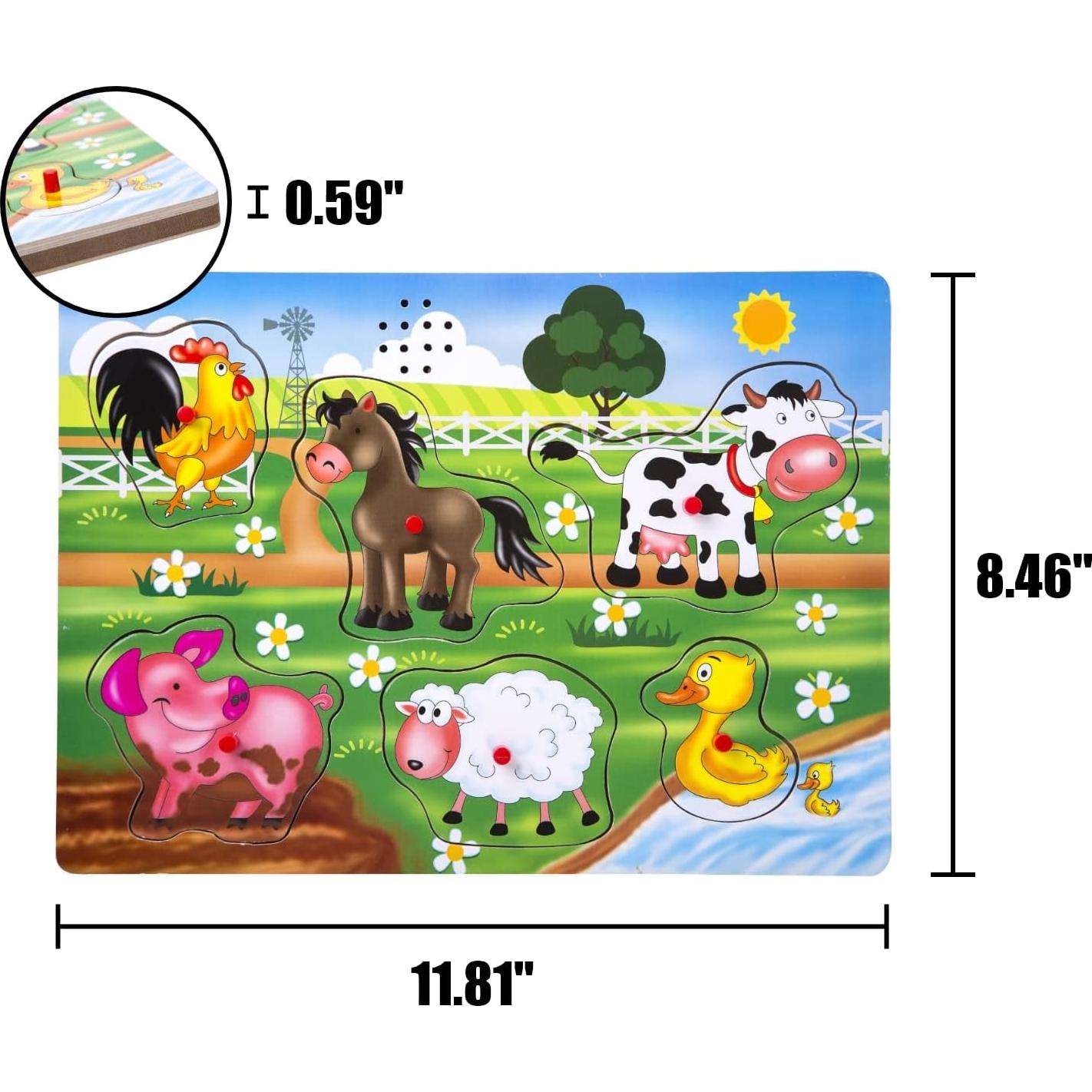 Rompecabezas de Sonido de Madera ExploraToy Animales de Granja 6 Piezas