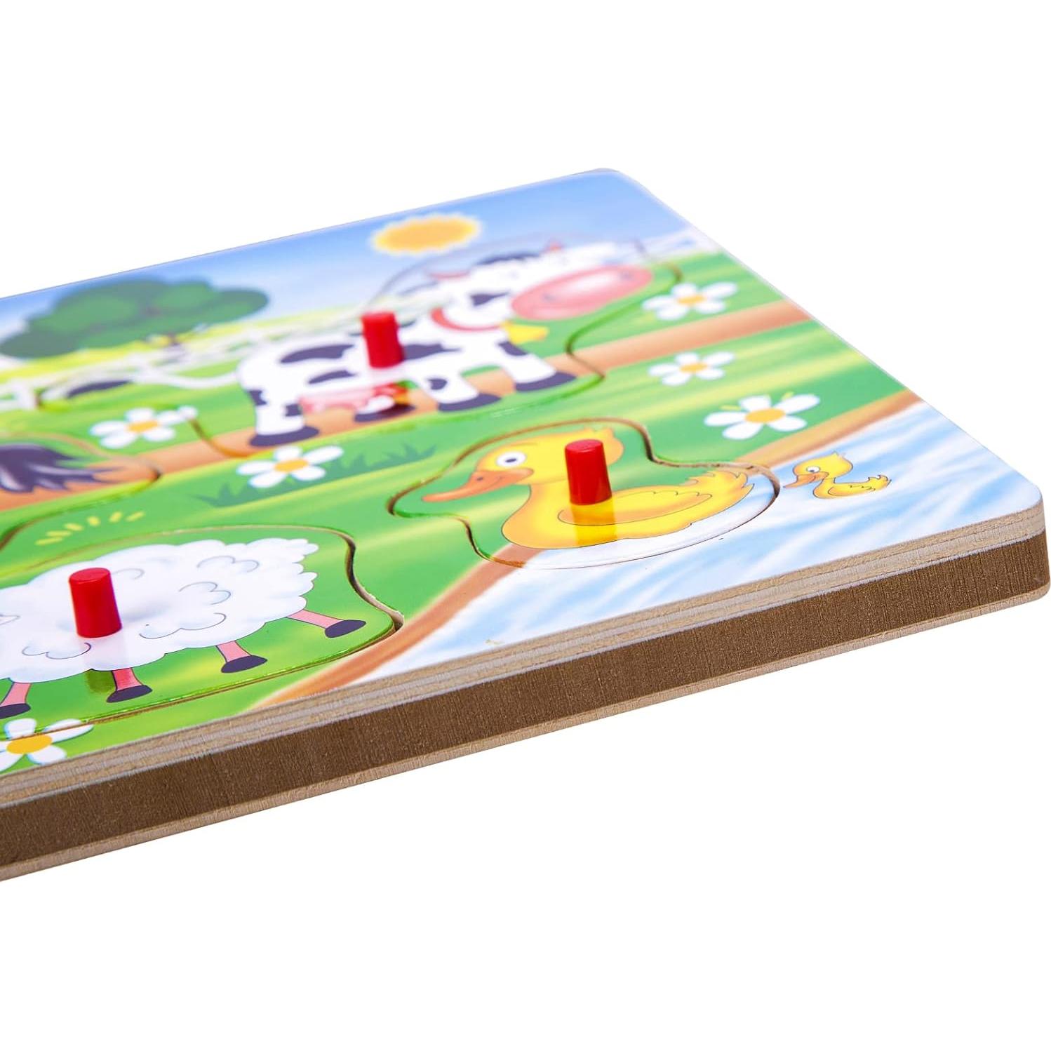 Rompecabezas de Sonido de Madera ExploraToy Animales de Granja 6 Piezas