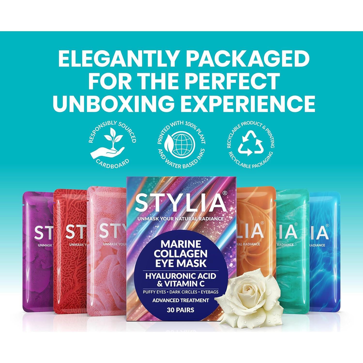 Parches para Ojos Stylia Colágeno Marino 30 Pares Hidratantes