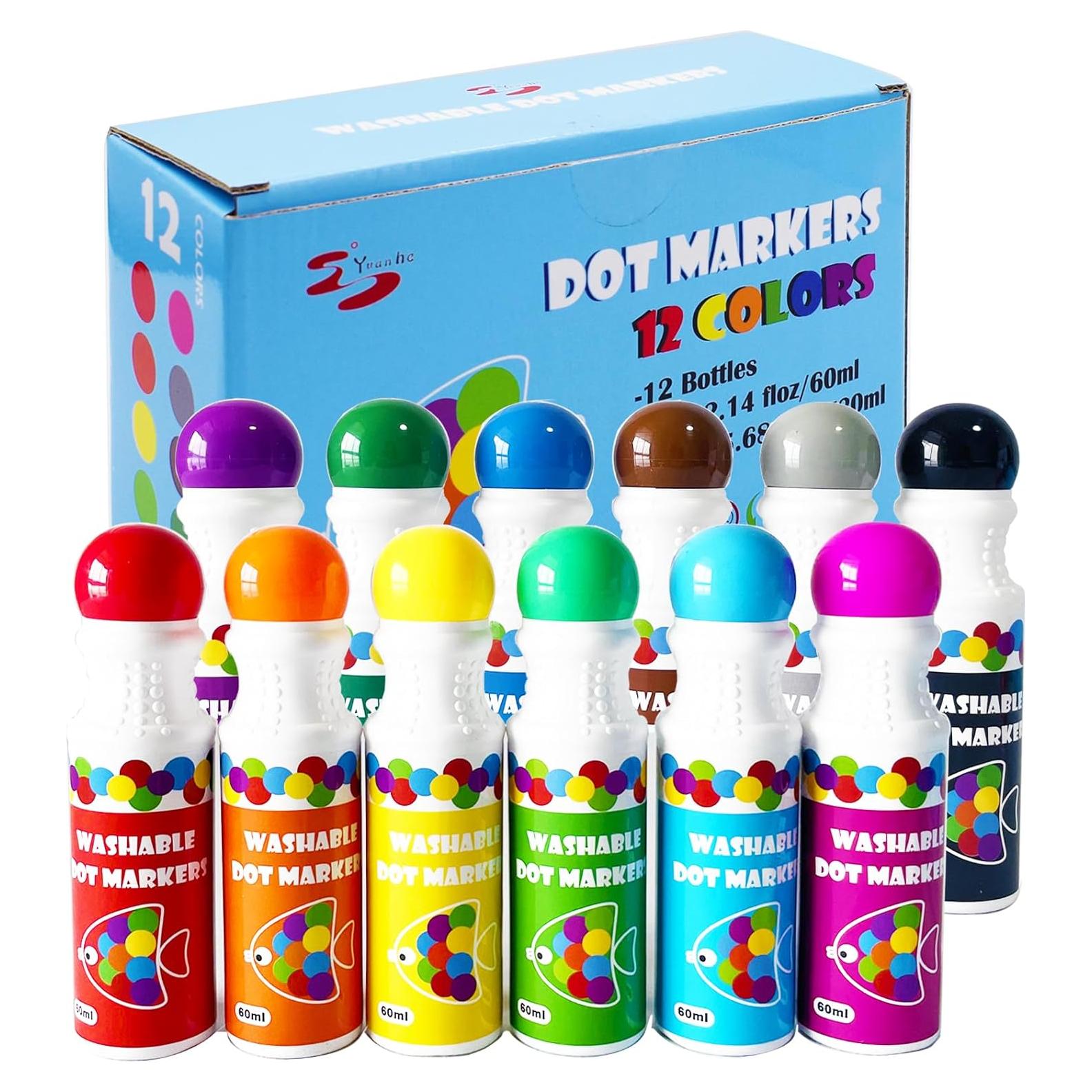 Marcadores de Puntos Yuanhe 12 Colores Tinta Lavable Niños