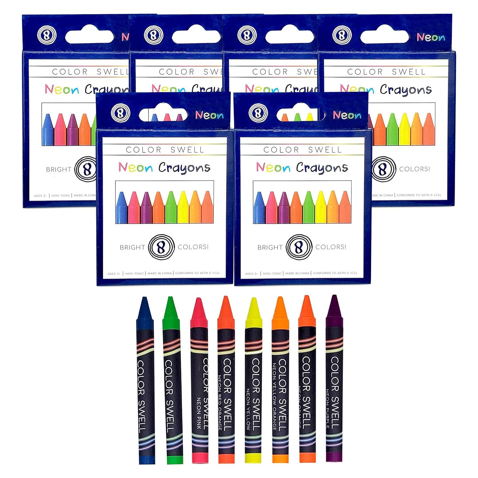 Crayones Neón Color Swell - 6 Cajas de 8 Crayones Vibrantes