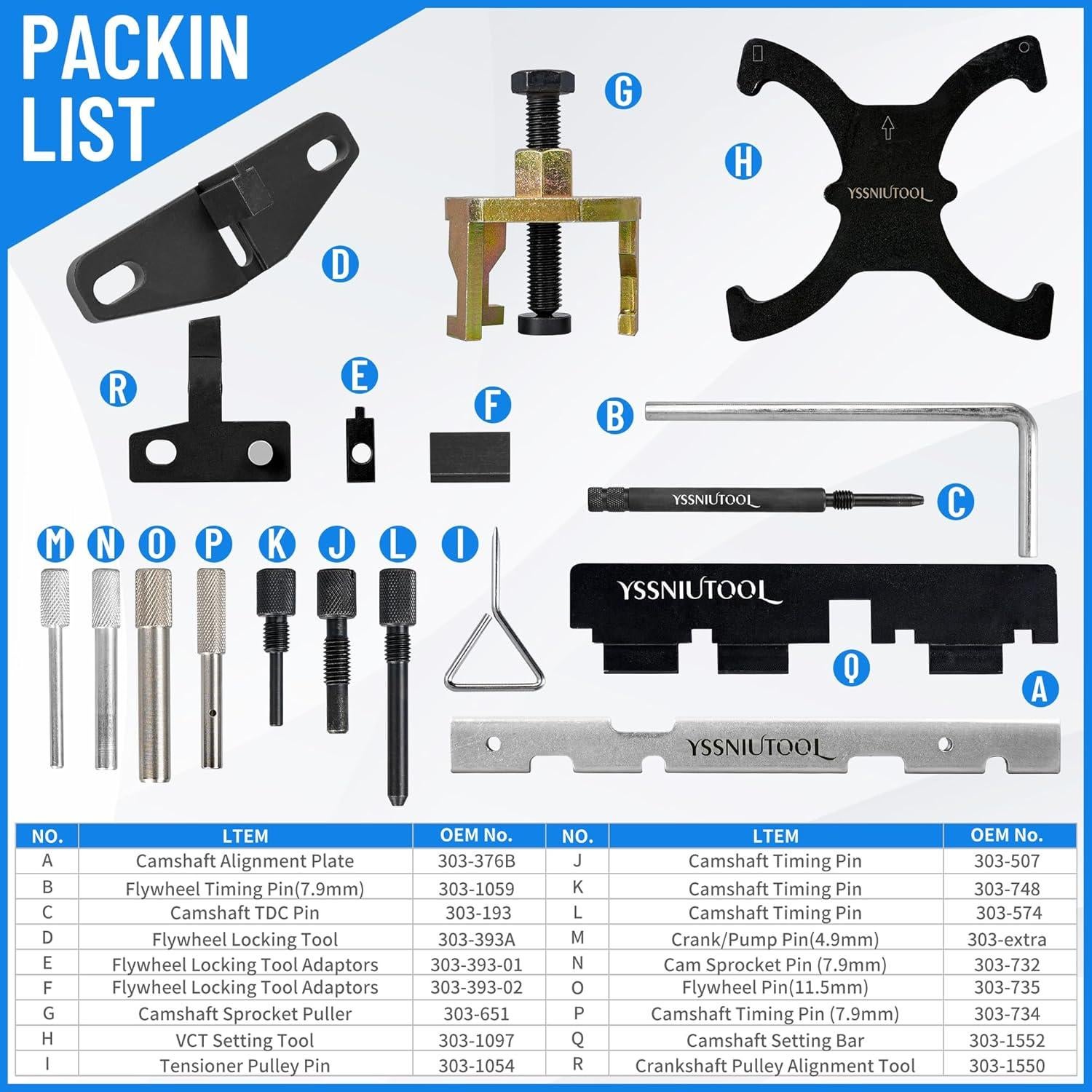 Kit de herramientas de sincronización YSSNIUTOOL para Ford 18 piezas