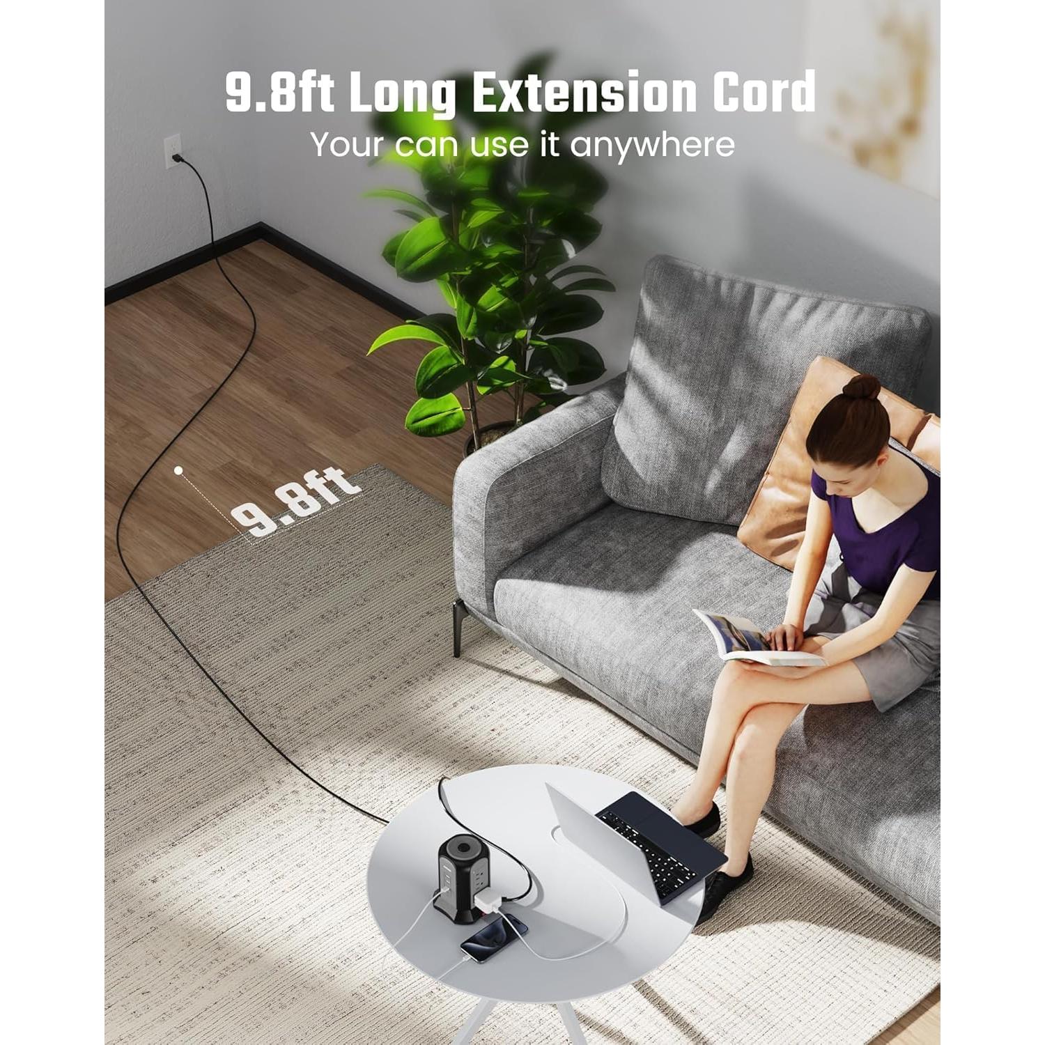 Regleta de Protección SUPERDANNY 9 Salidas 4 USB 3,05m Negra