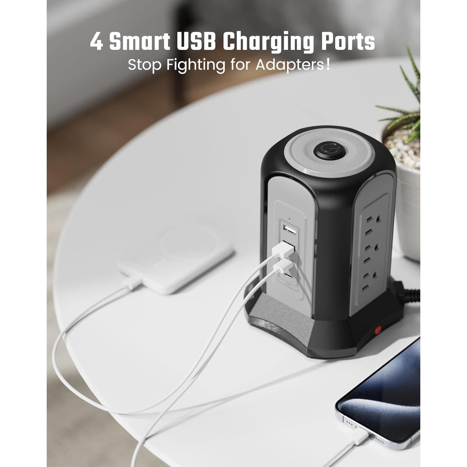 Regleta de Protección SUPERDANNY 9 Salidas 4 USB 3,05m Negra