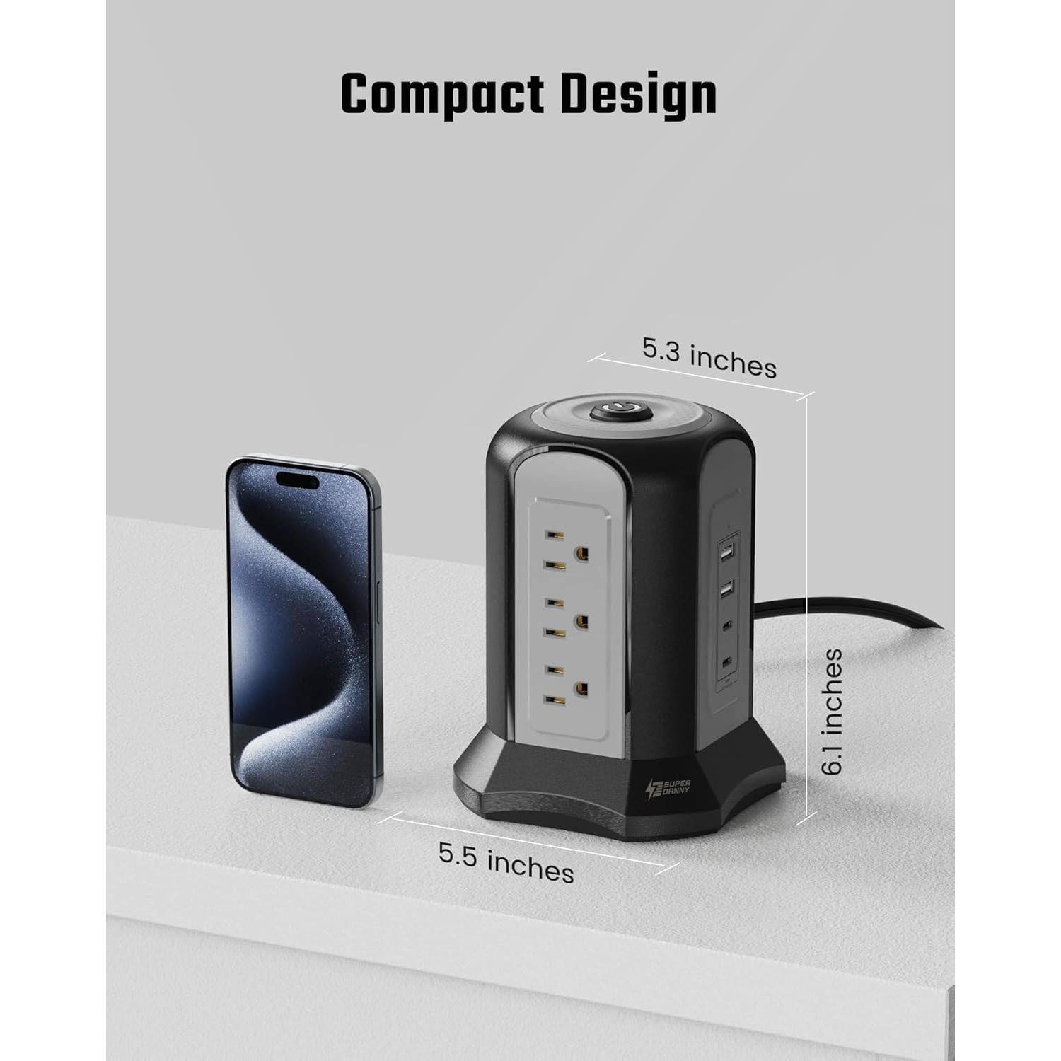 Regleta de Protección SUPERDANNY 9 Salidas 4 USB 3,05m Negra