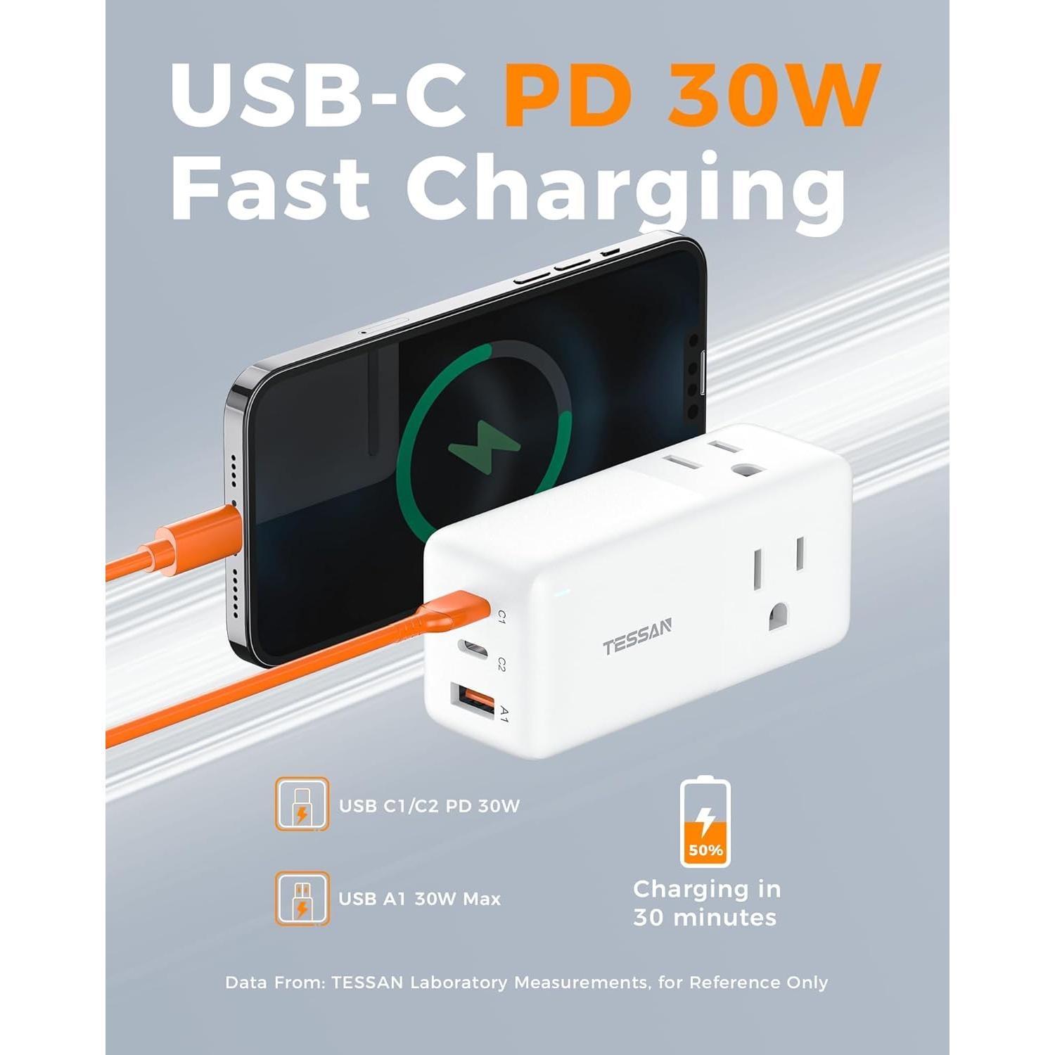 Estación de Carga USB TESSAN 30W, 6 en 1, Compacta