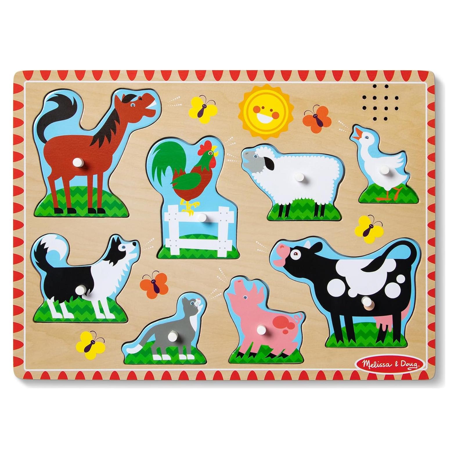 Rompecabezas de Sonido de Animales de Granja Melissa & Doug - 8 Piezas de Madera