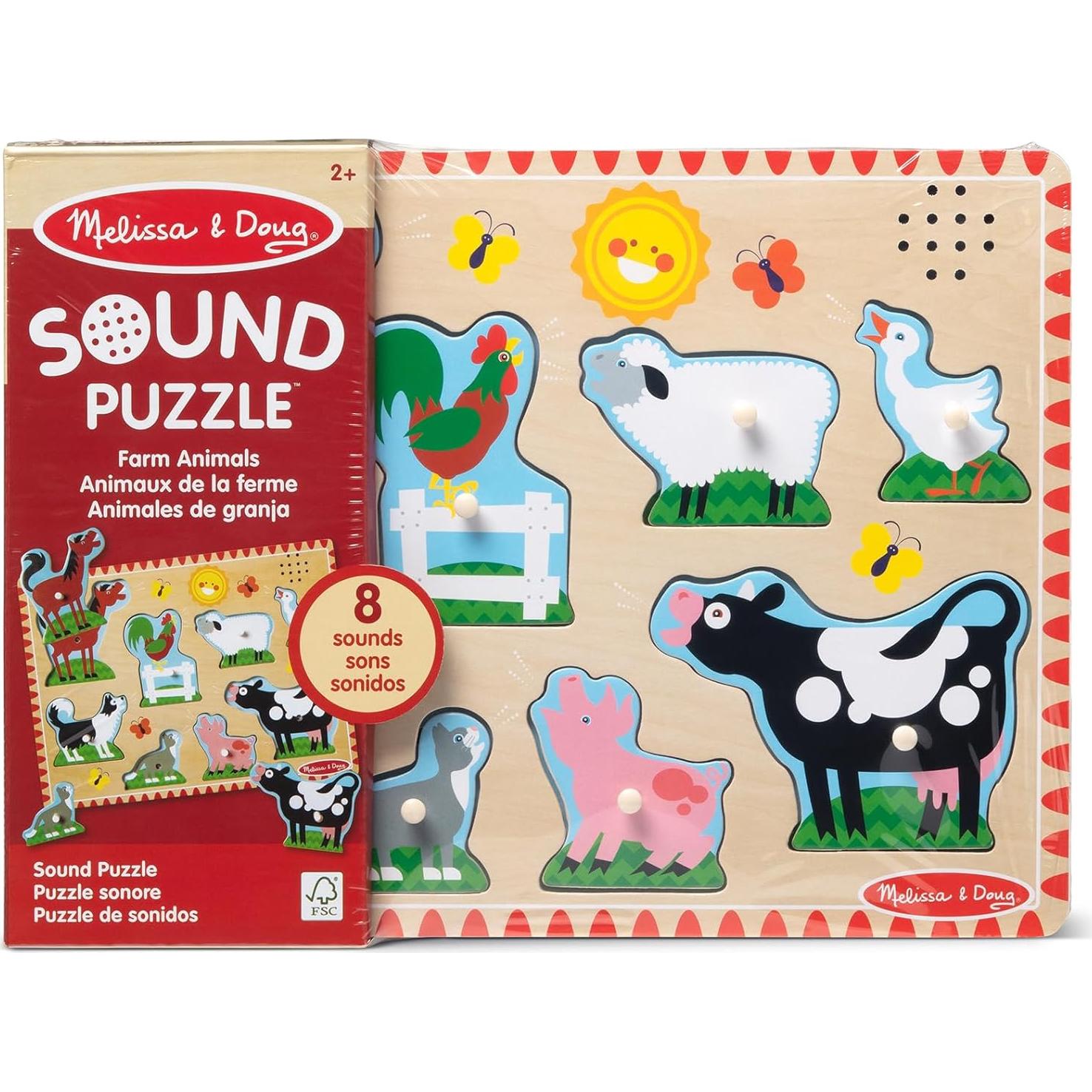 Rompecabezas de Sonido de Animales de Granja Melissa & Doug - 8 Piezas de Madera